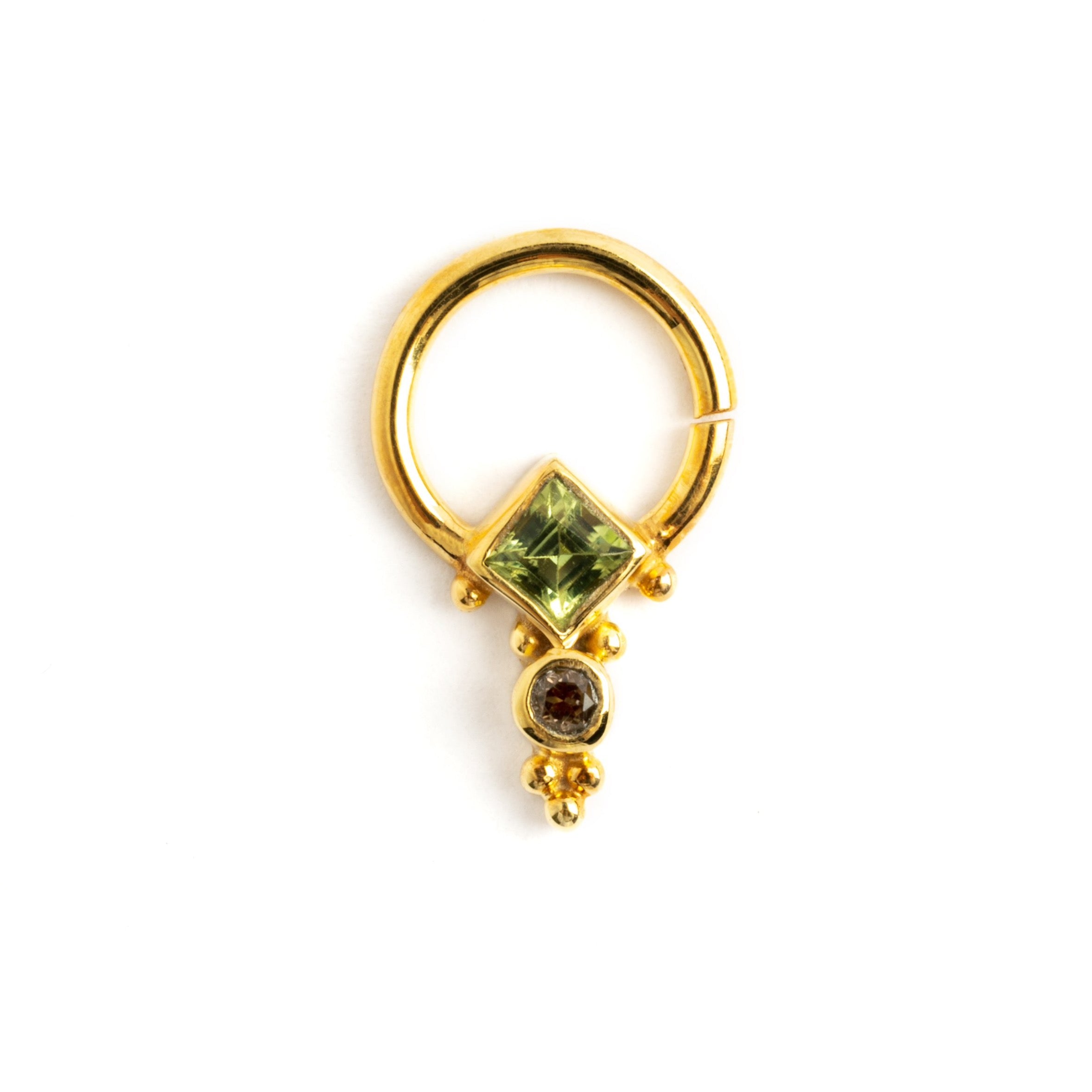 Rishi Gold Septum - Peridot and Smokey Quartz frontal view