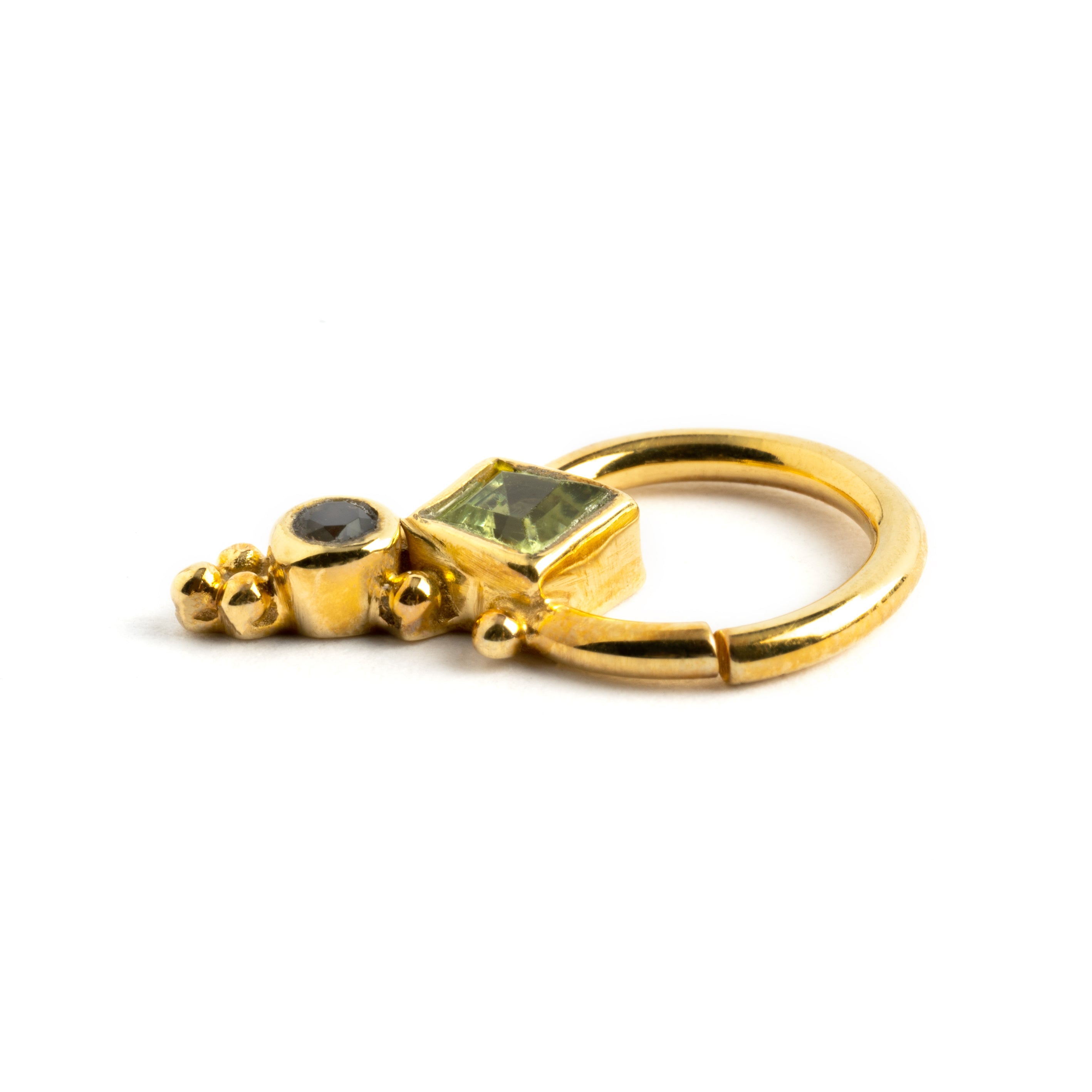 Rishi Gold Septum - Peridot and Smokey Quartz side view