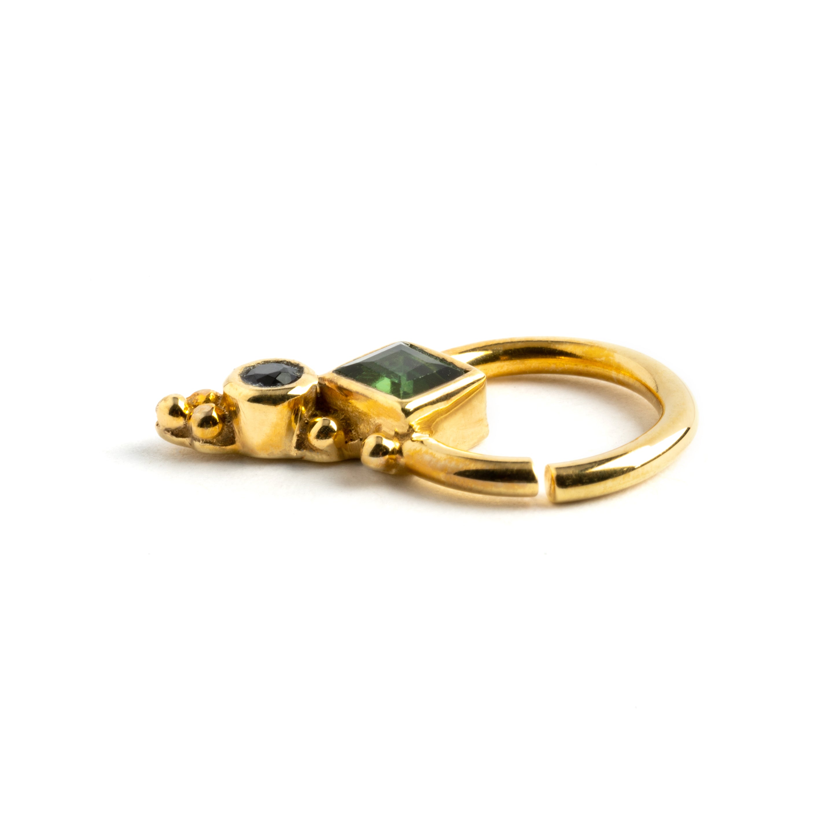 Rishi Gold Septum - Tourmaline and Lolite side view