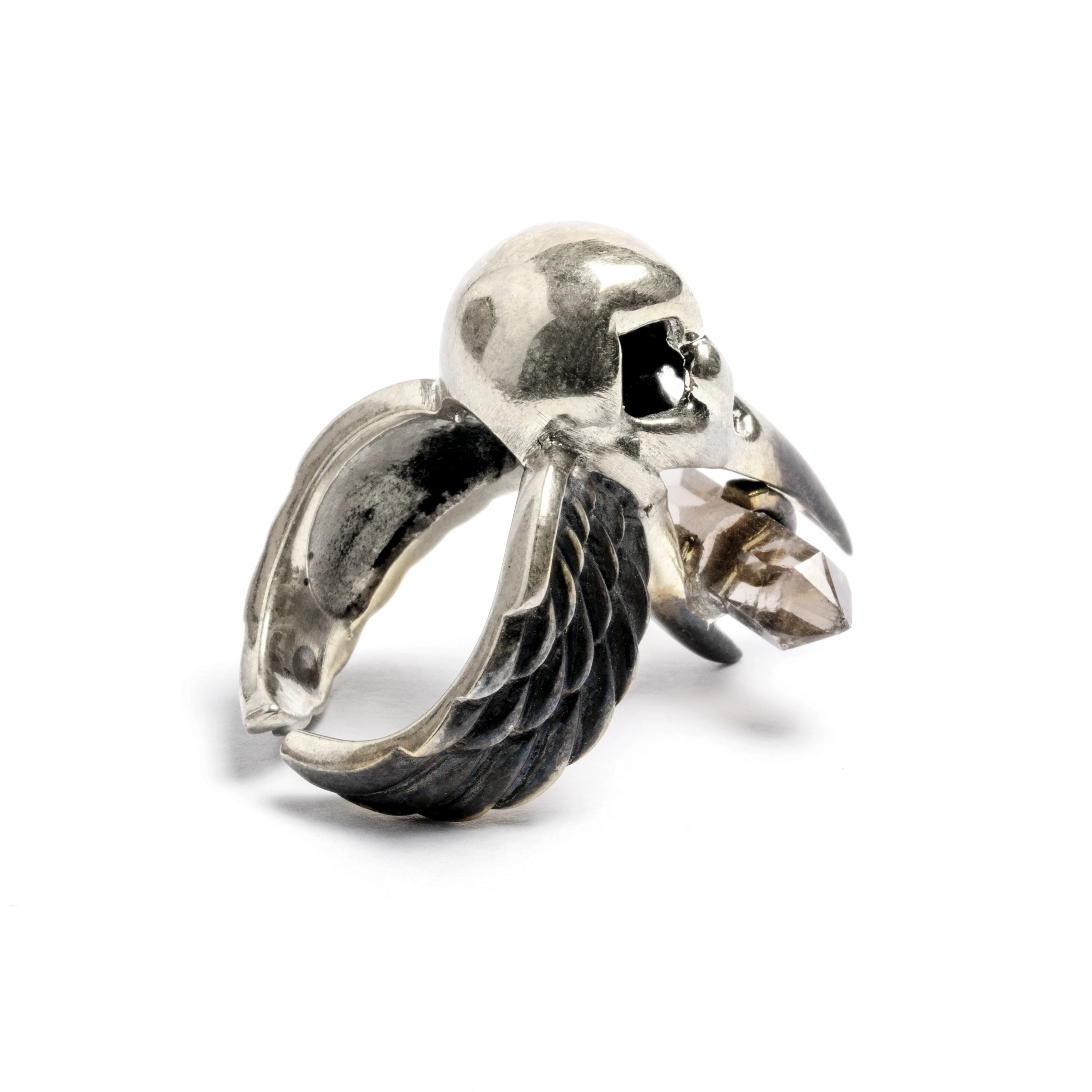 Raven Skull with Crystal Ring