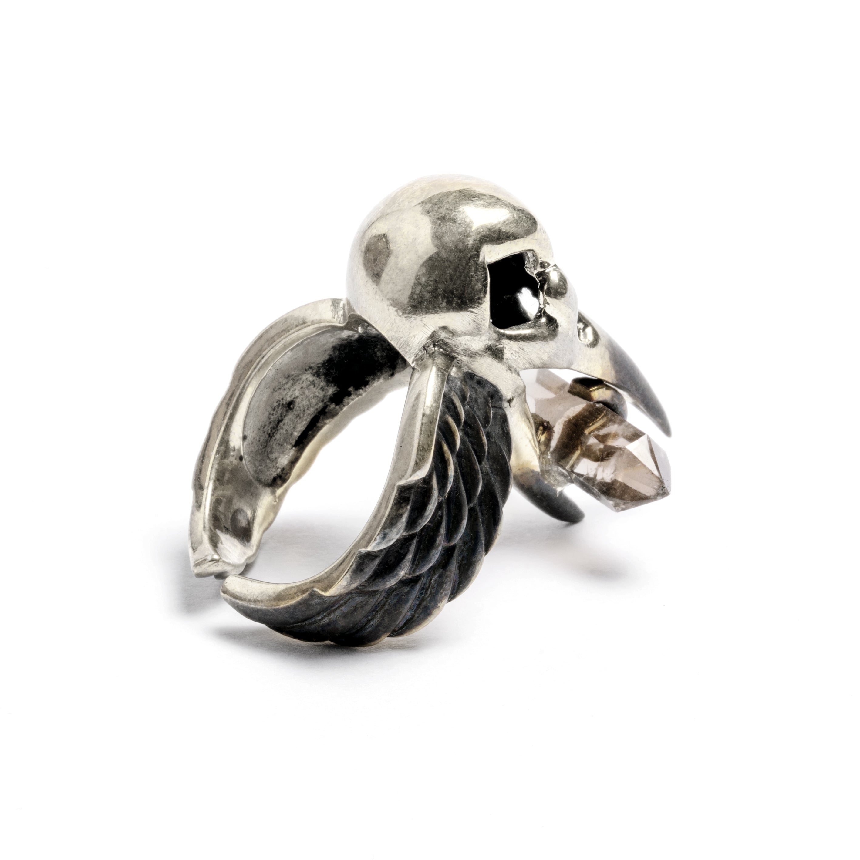 Raven Skull and Crystal Ring