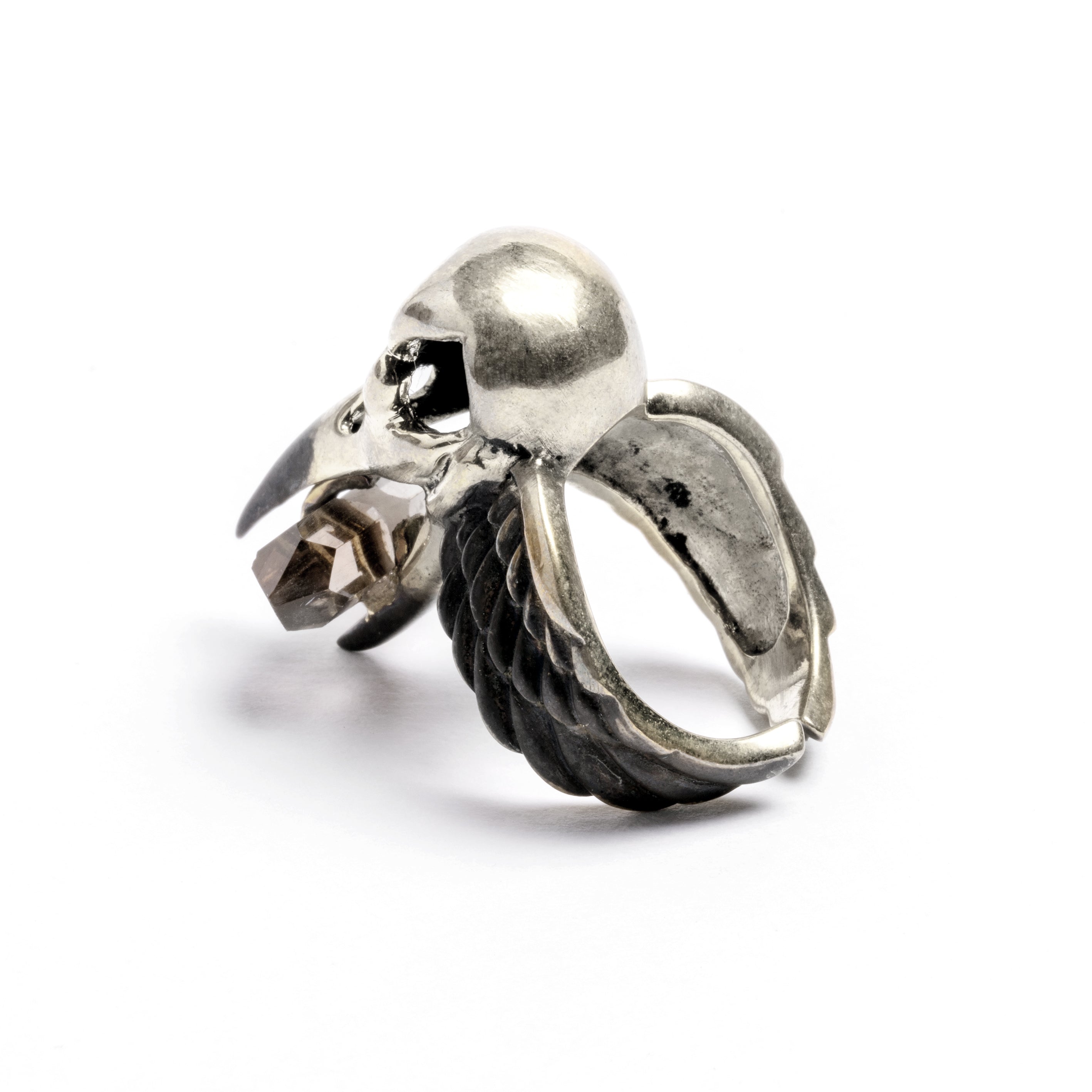 Raven Skull with Crystal Ring