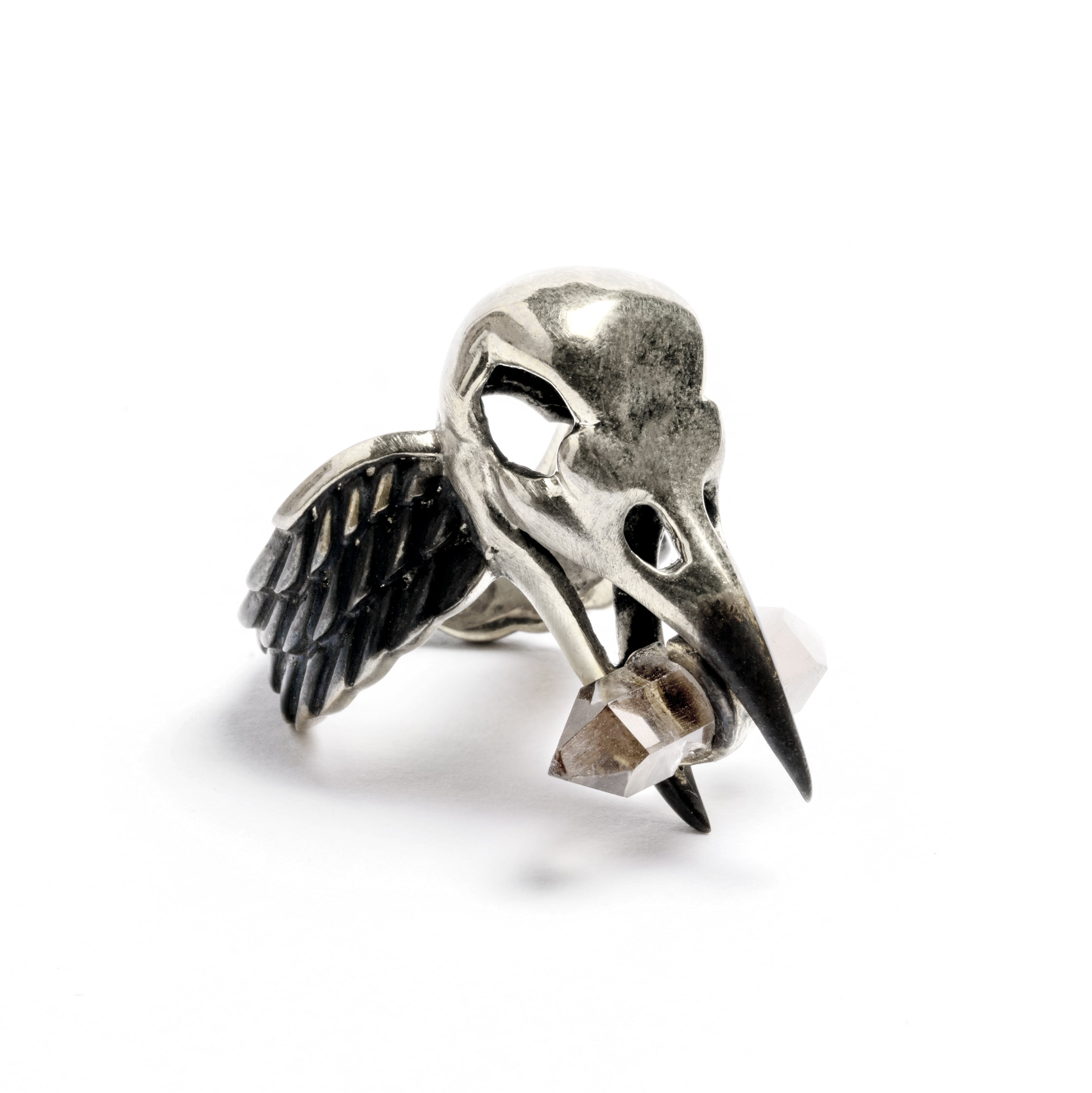 Raven Skull and Crystal Ring