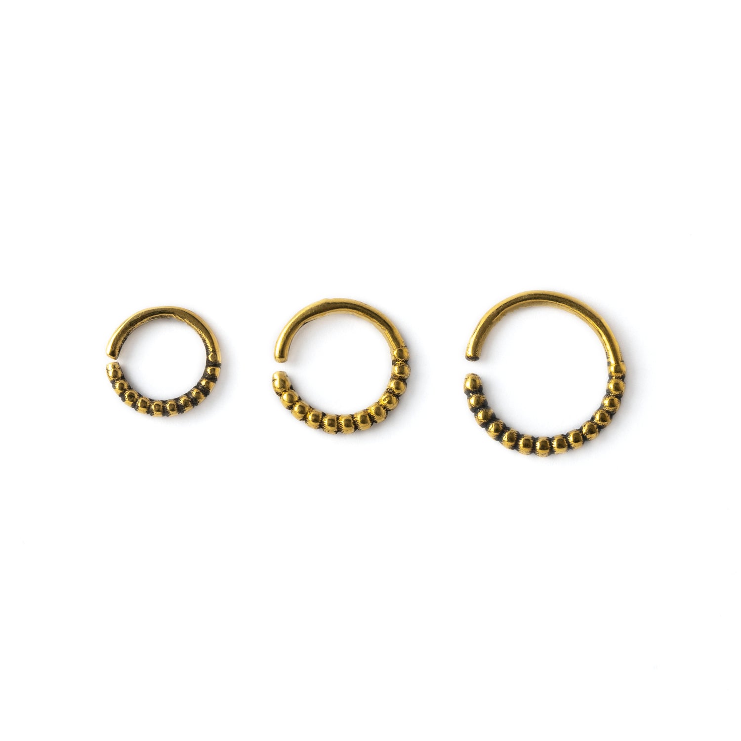 6mm, 8mm, 10mm Ravi golden brass septum rings frontal view