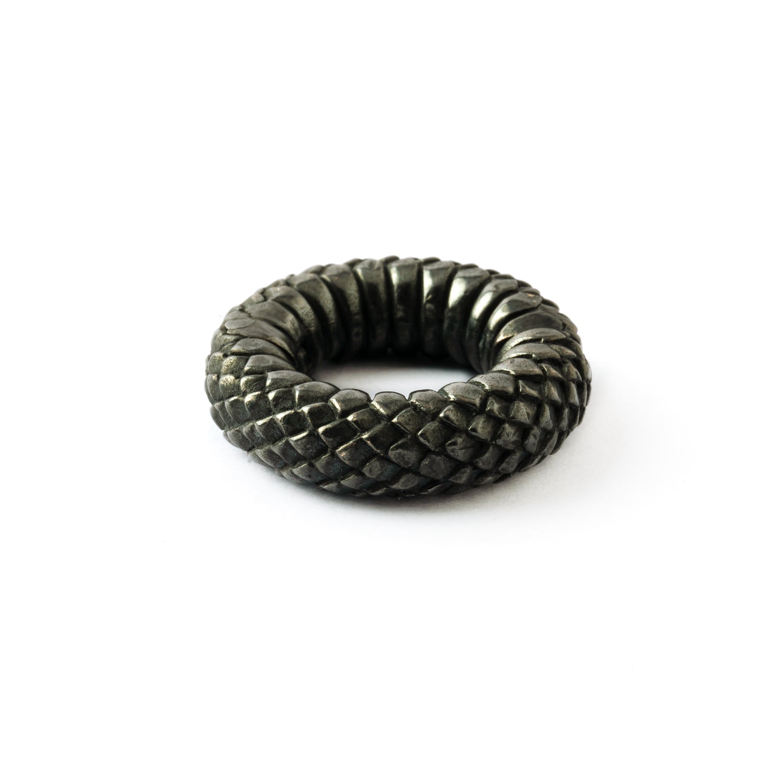 single black silver snake scales ear weight hoops side view