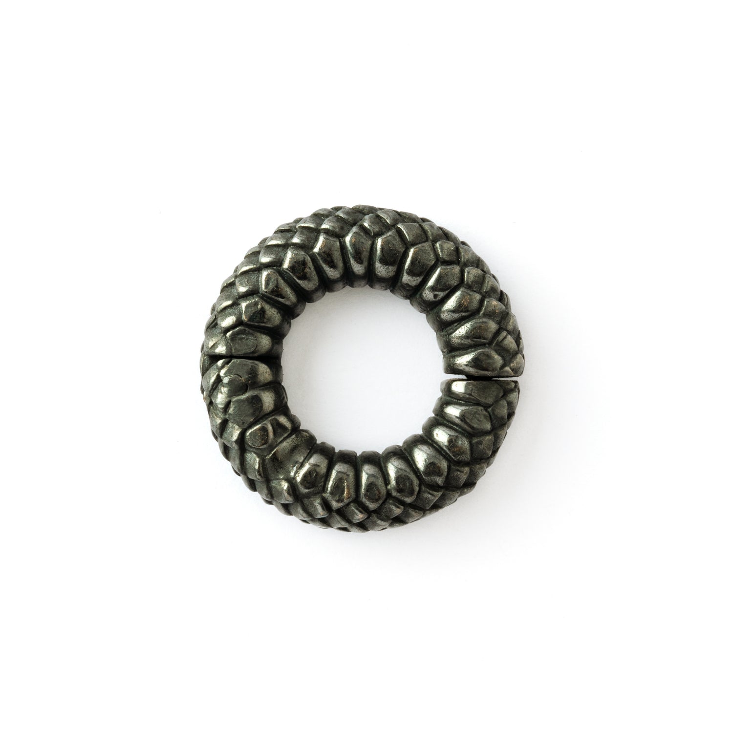 single black silver snake scales ear weight hoops frontal view