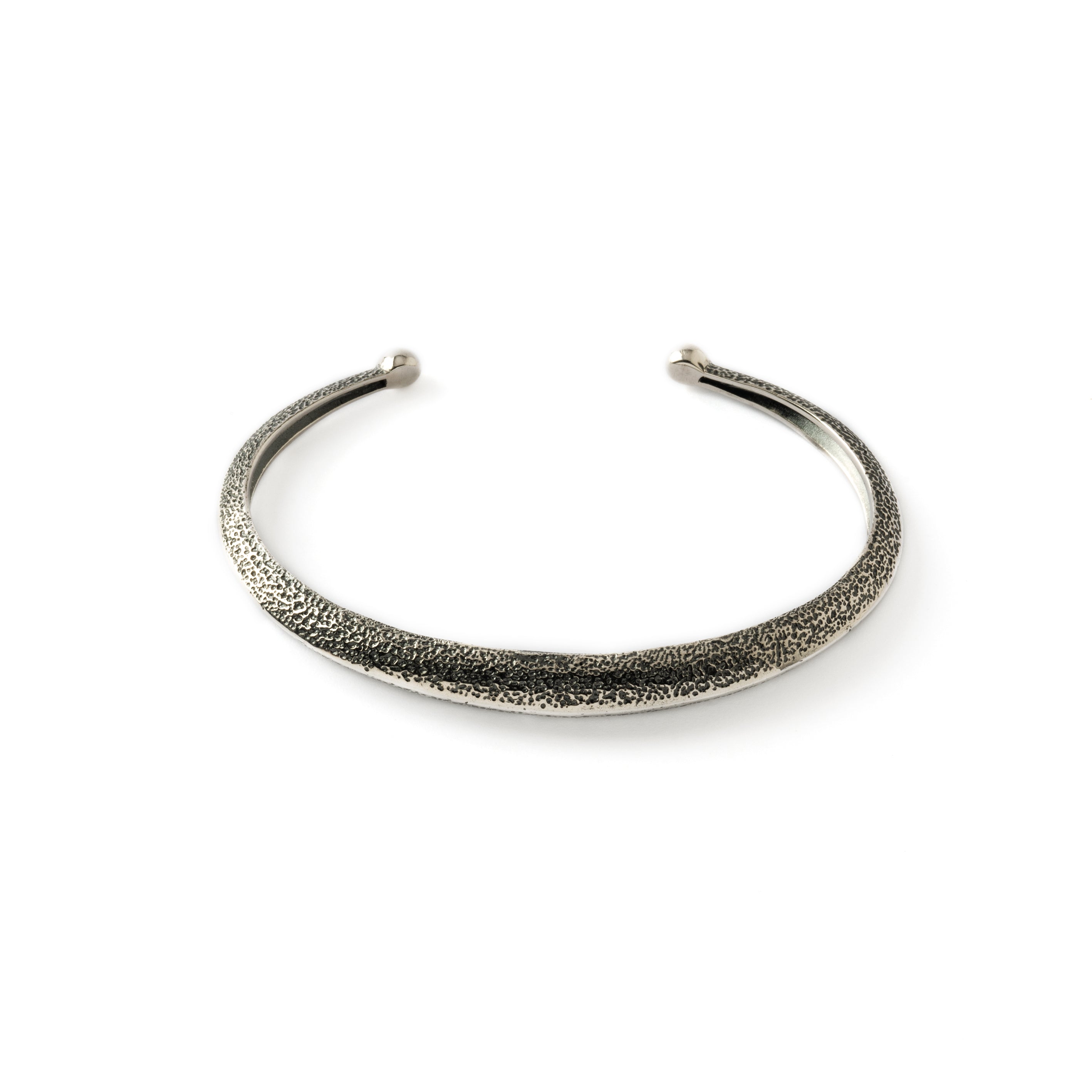 sterling silver ridged open bangle frontal view