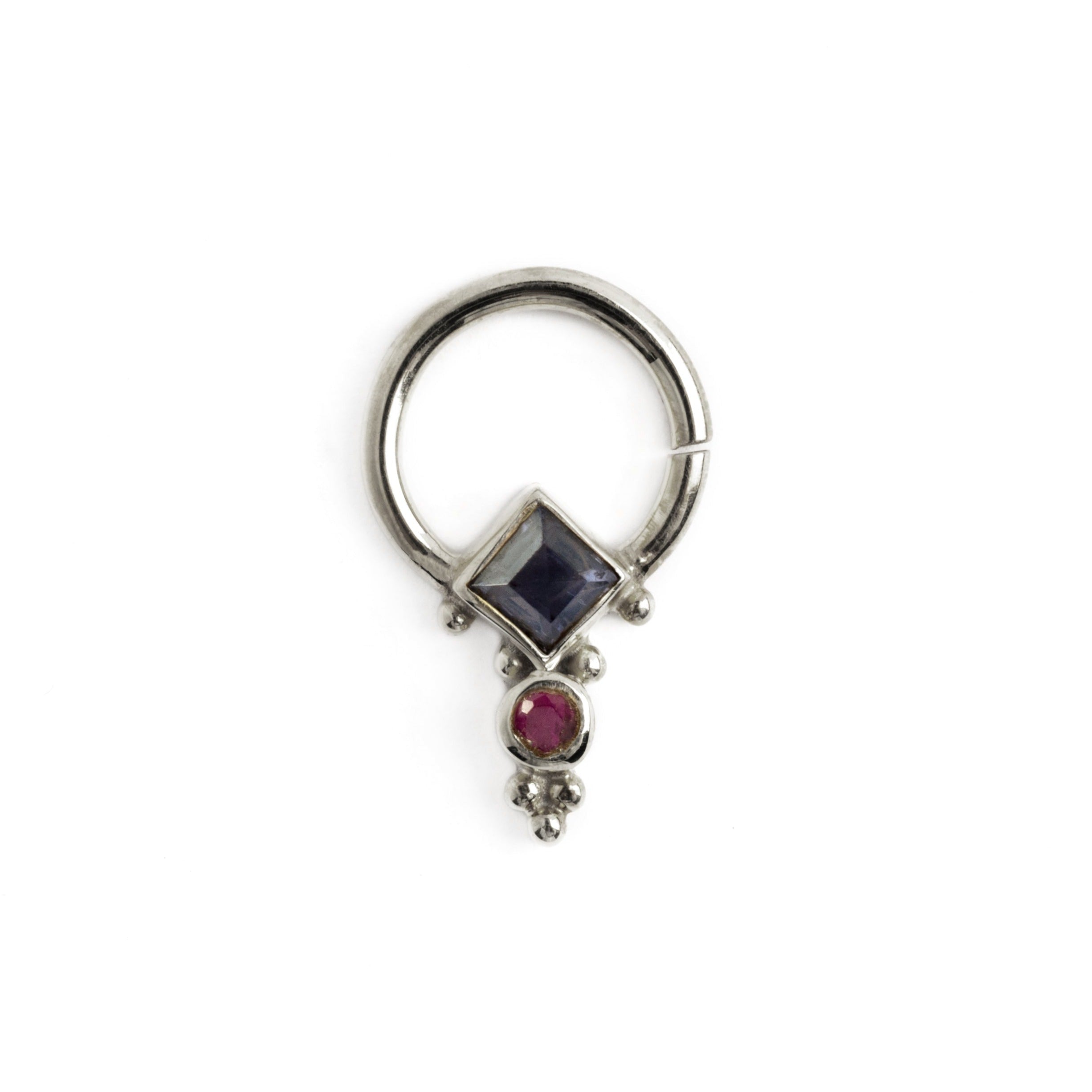 Rishi Silver Septum - Labradorite and Garnet frontal view