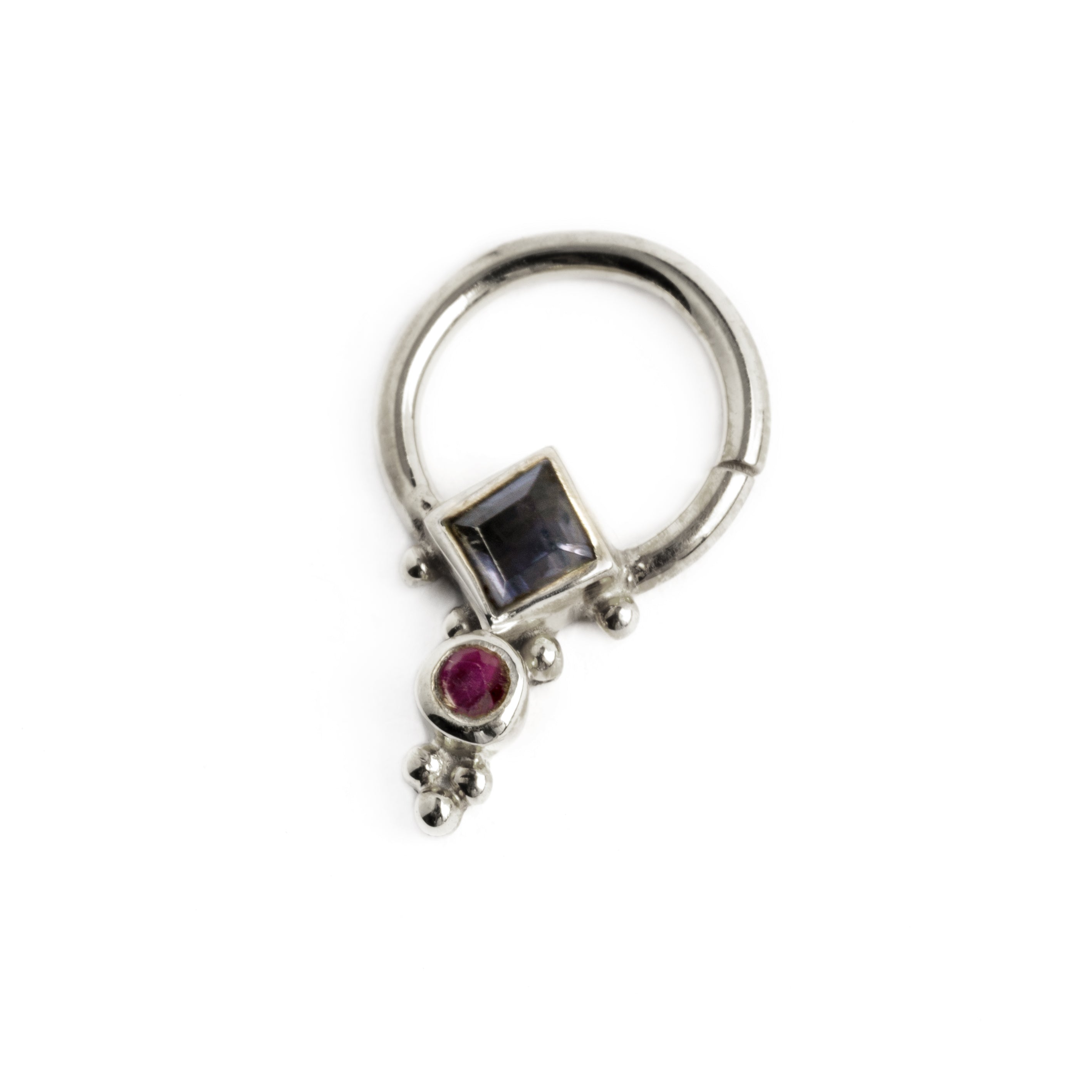 Rishi Silver Septum - Labradorite and Garnet right side view