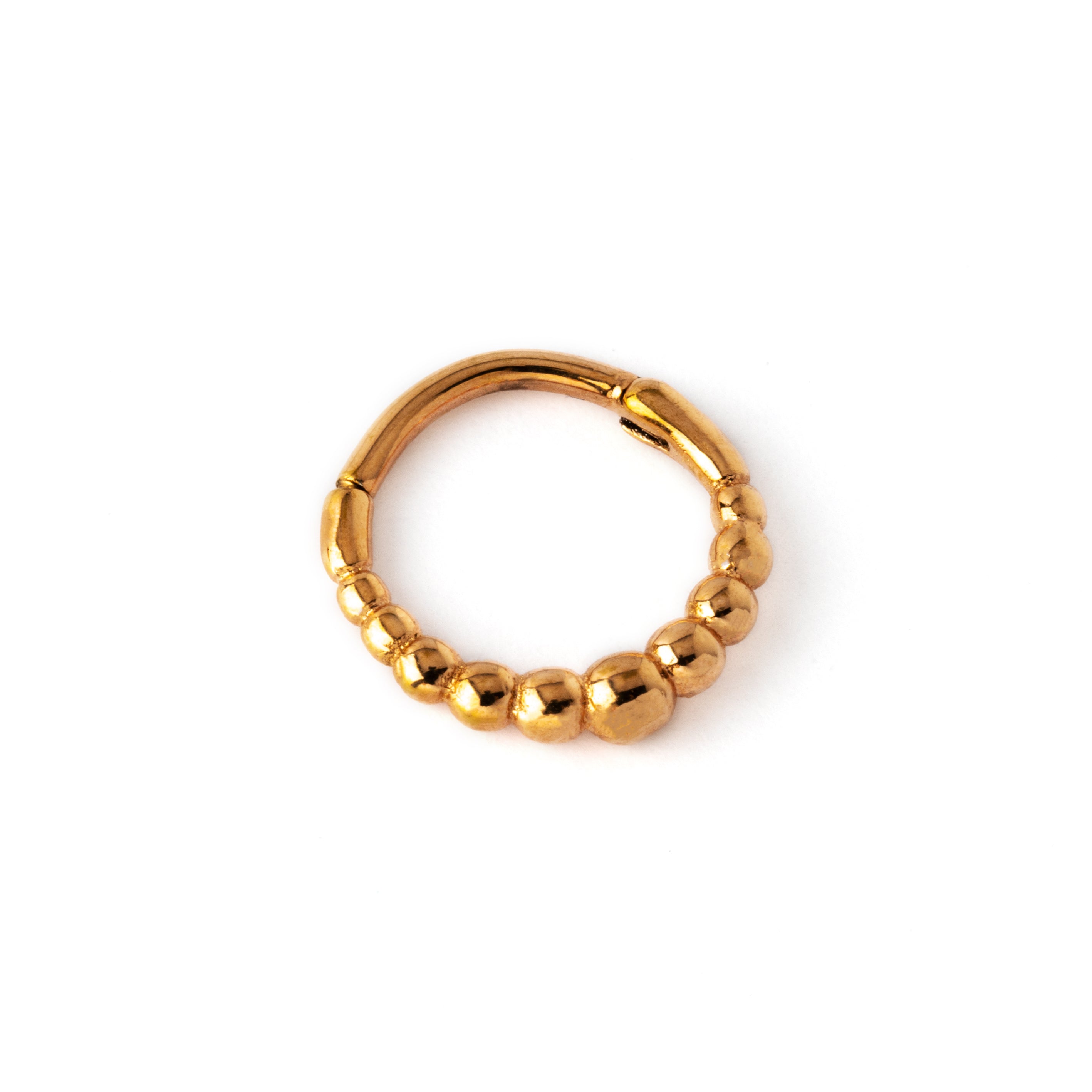 rose gold surgical steel clicker septum with tiny spheres side view