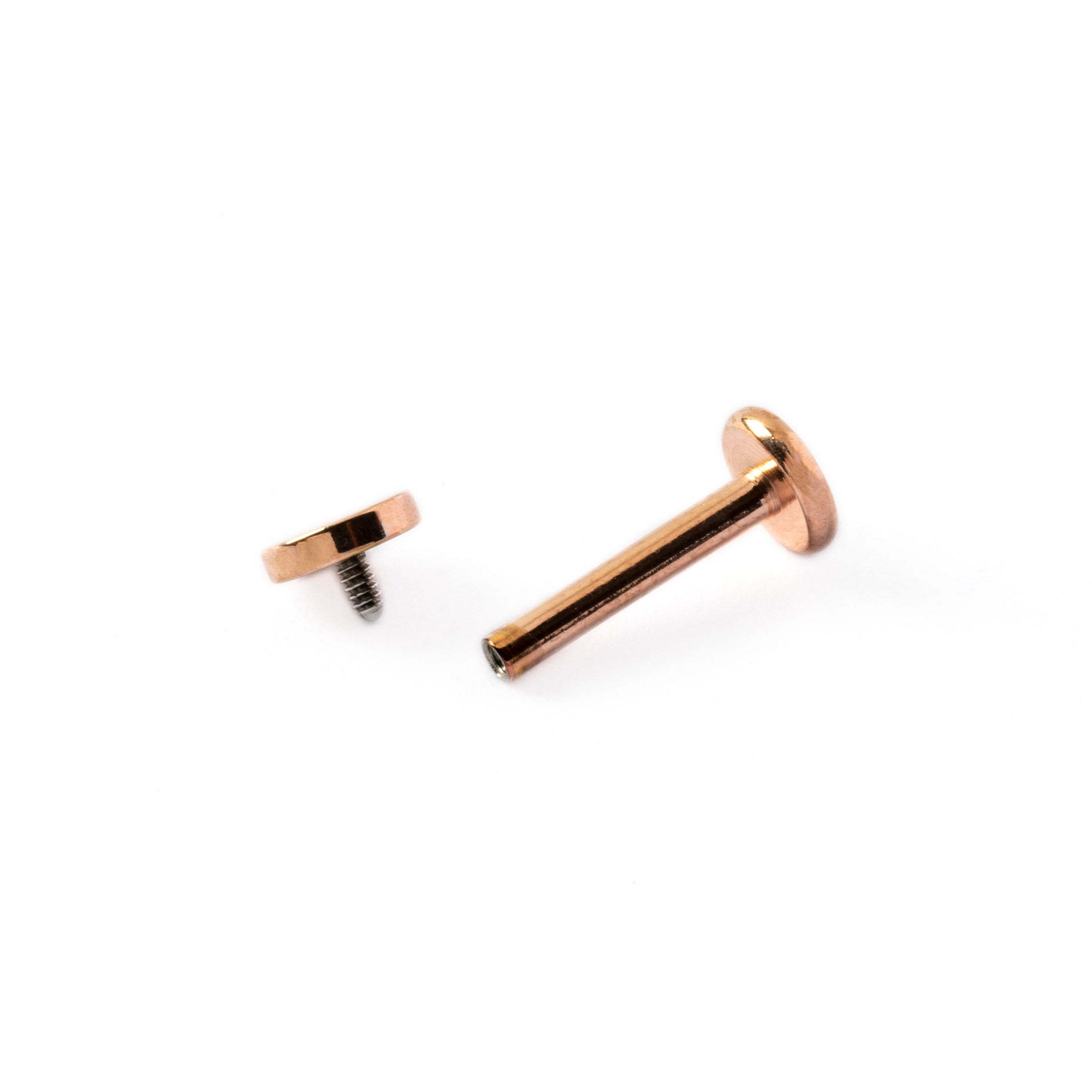 Rose Gold Disc Labret internally threaded closure view