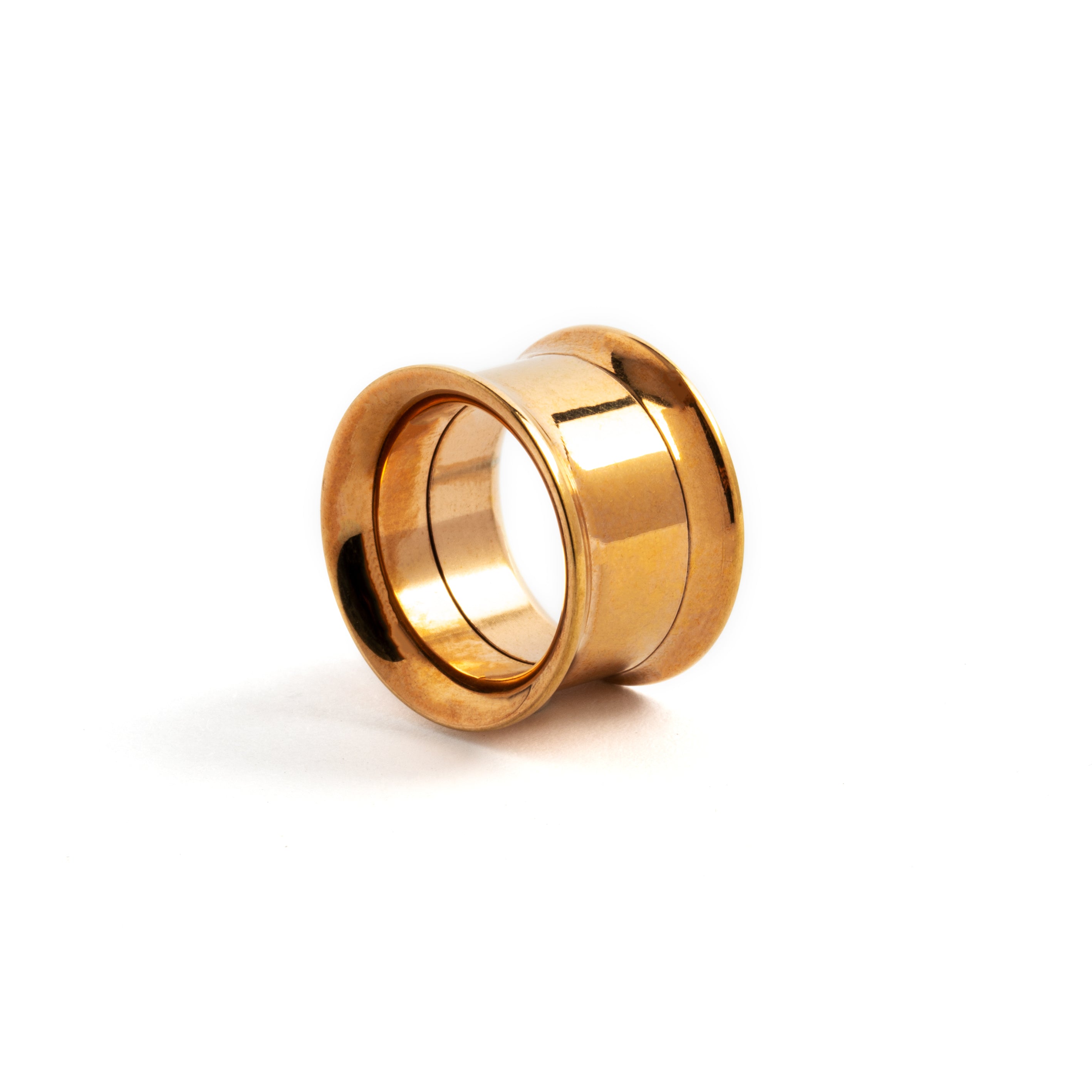 single Rose Gold surgical steel ear tunnel right front view