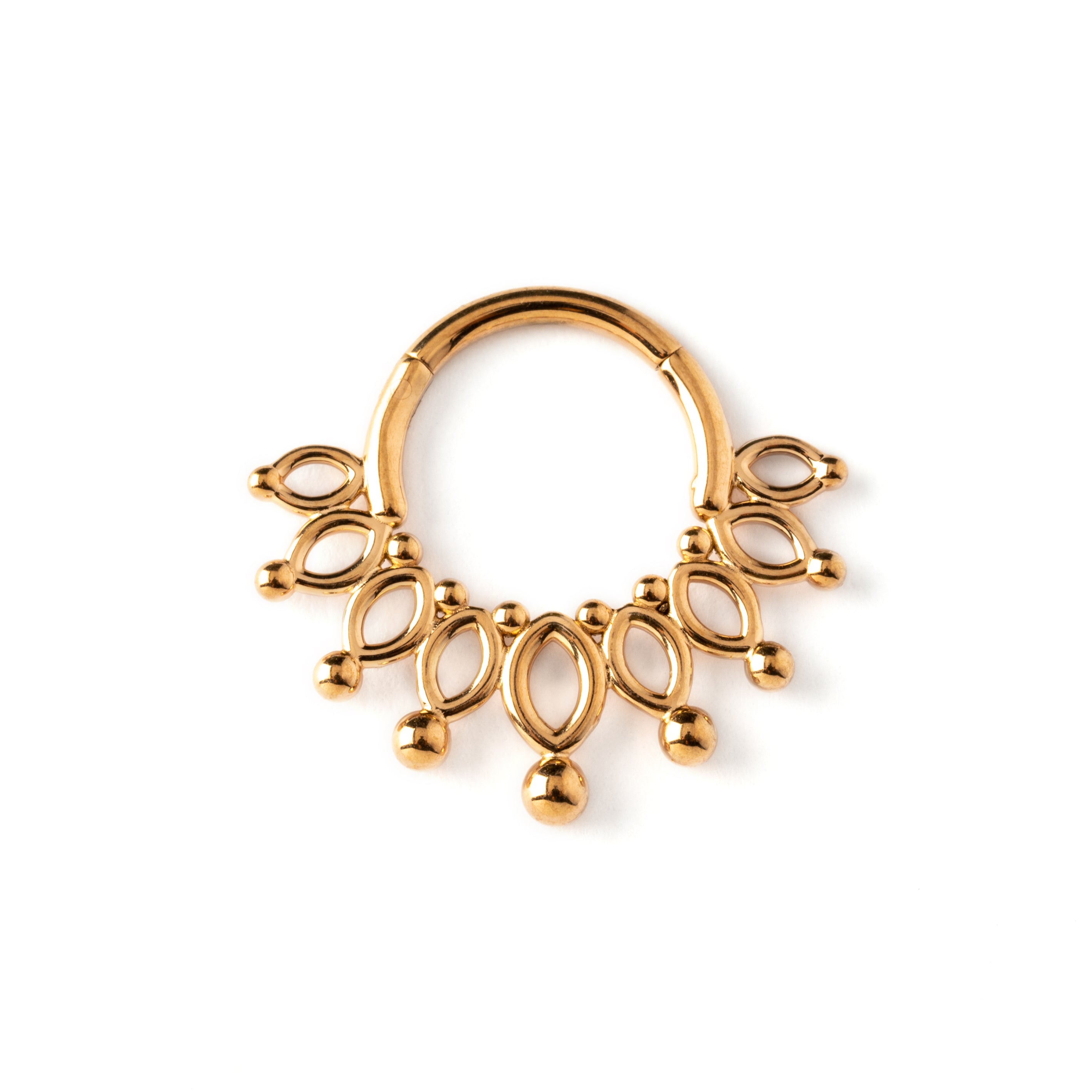 Anastasia rose gold surgical steel flower petals septum clicker frontal view