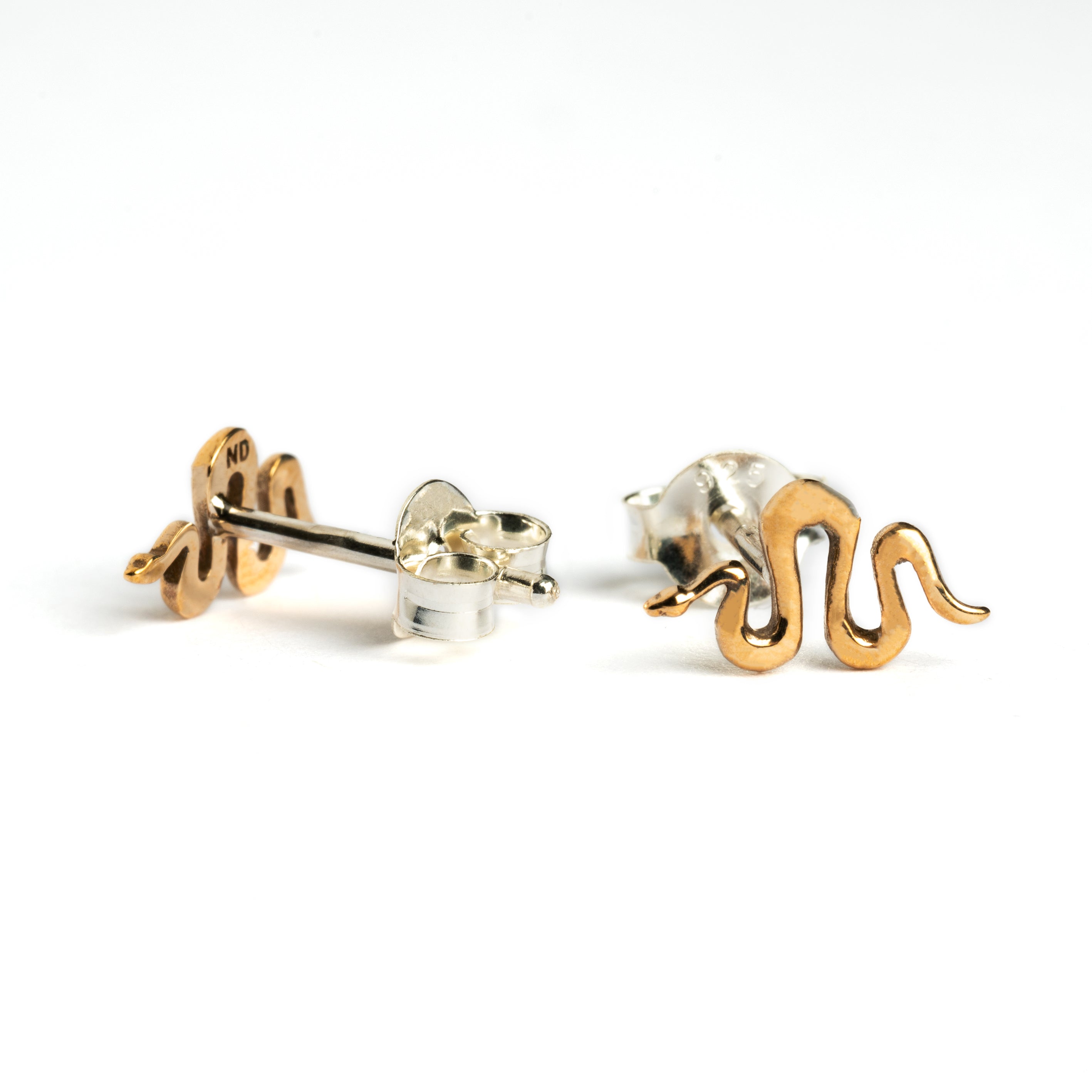 Snake bronze studs front and back view