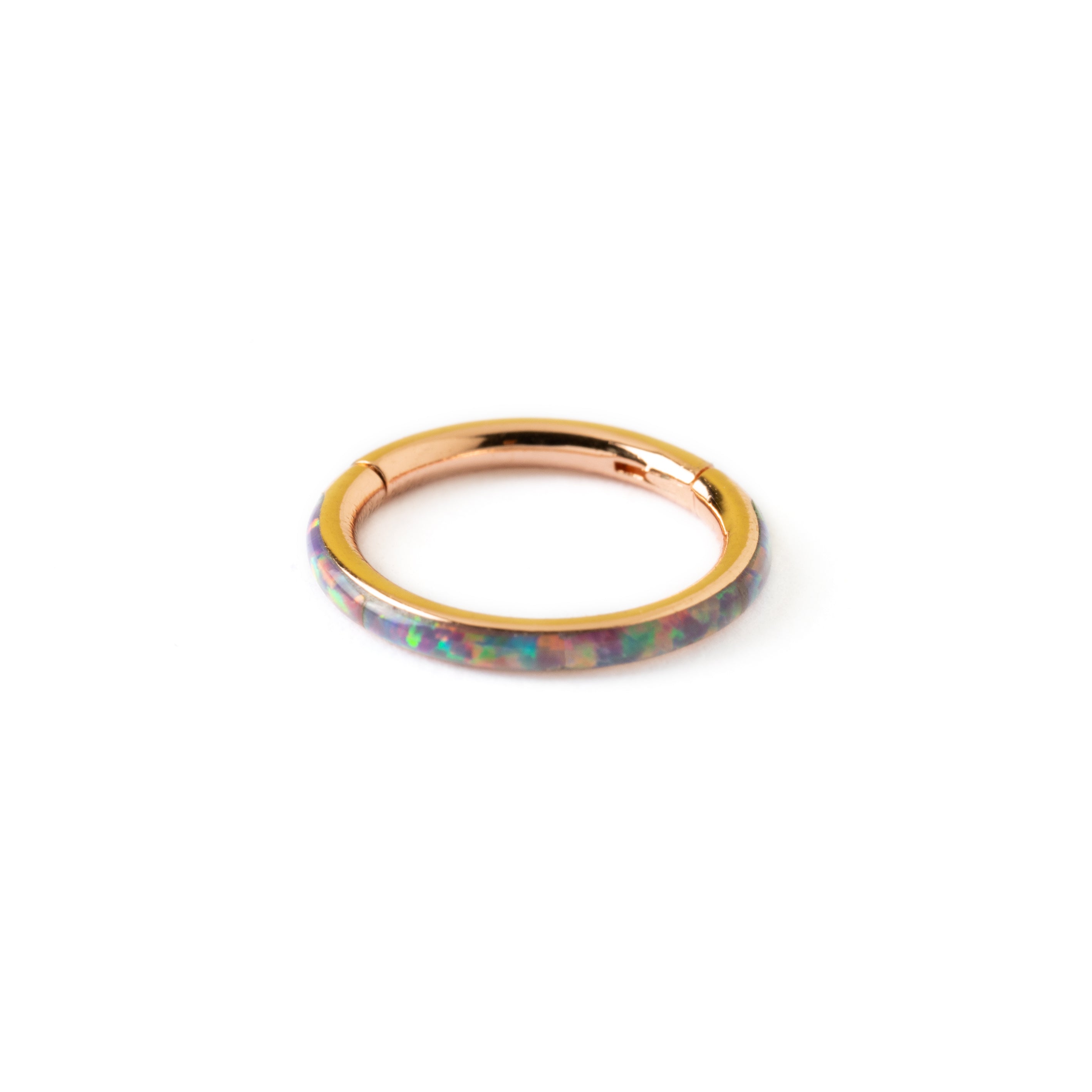 Rose Gold and Dark Opal clicker ring frontal view