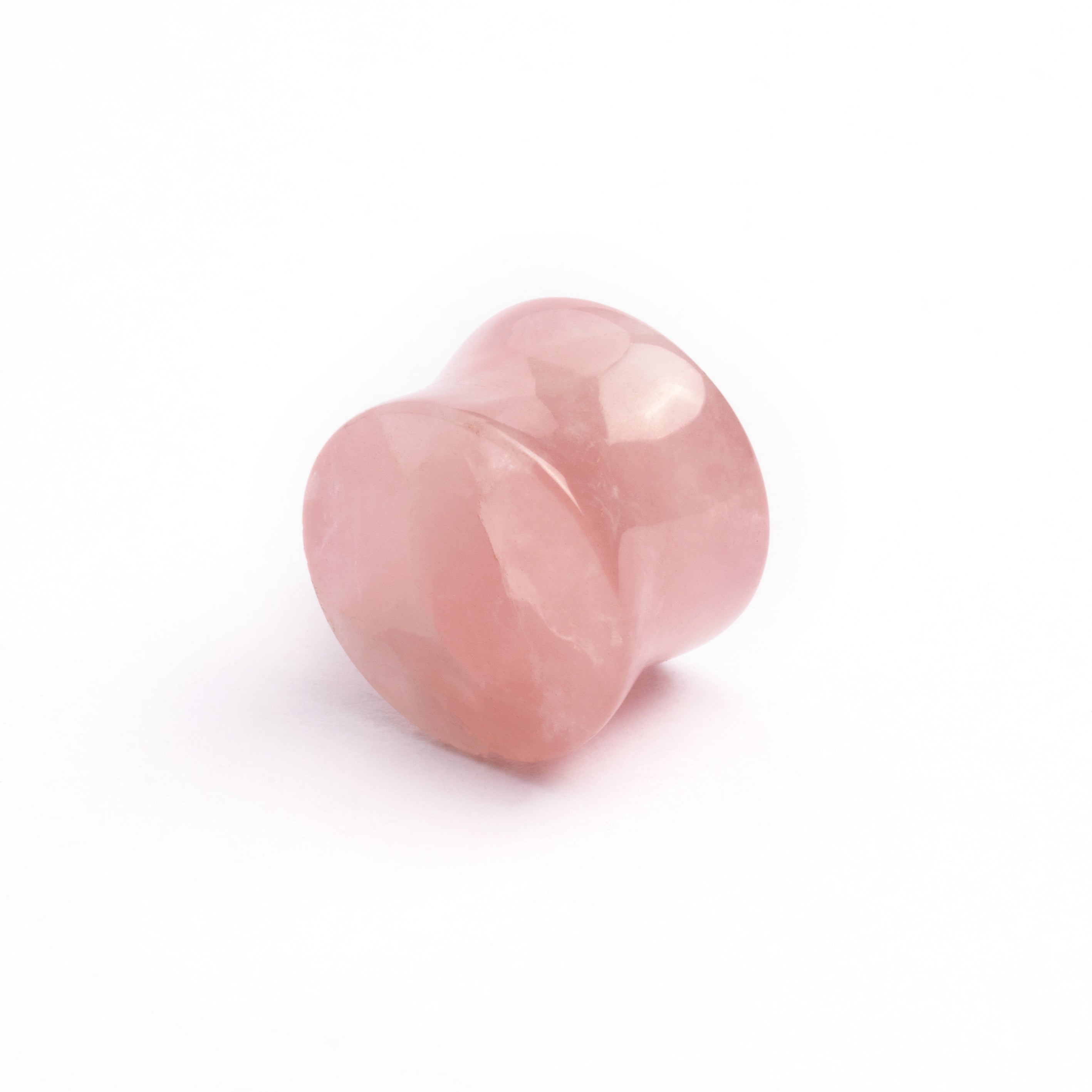 single rose quartz double flare stone ear plug back view