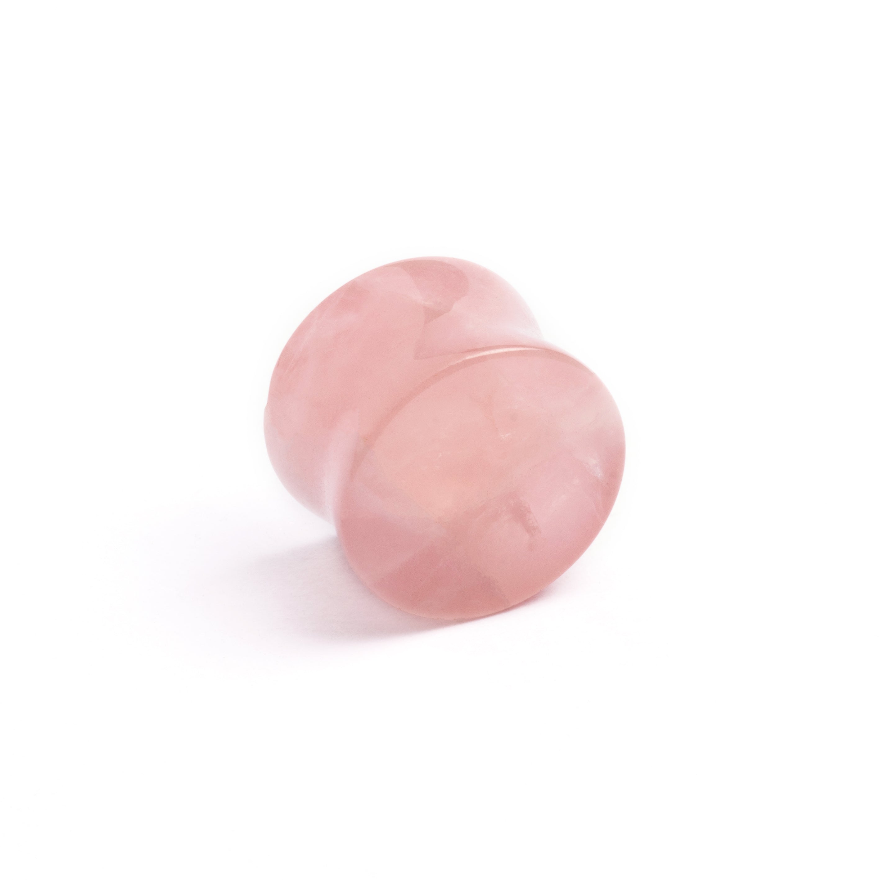 single rose quartz double flare stone ear plug right side view