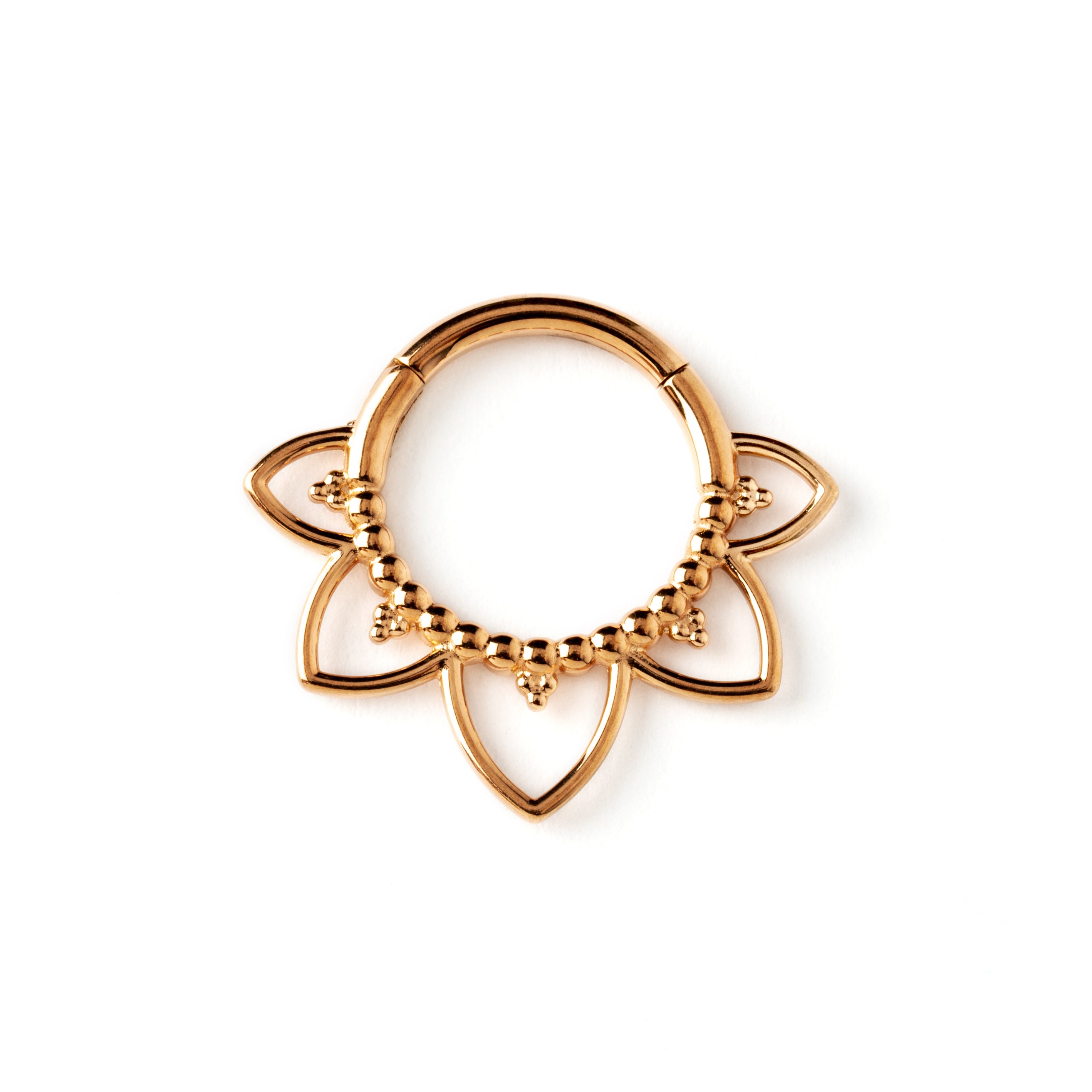 Iryia rose gold surgical steel open lotus septum clickers frontal view