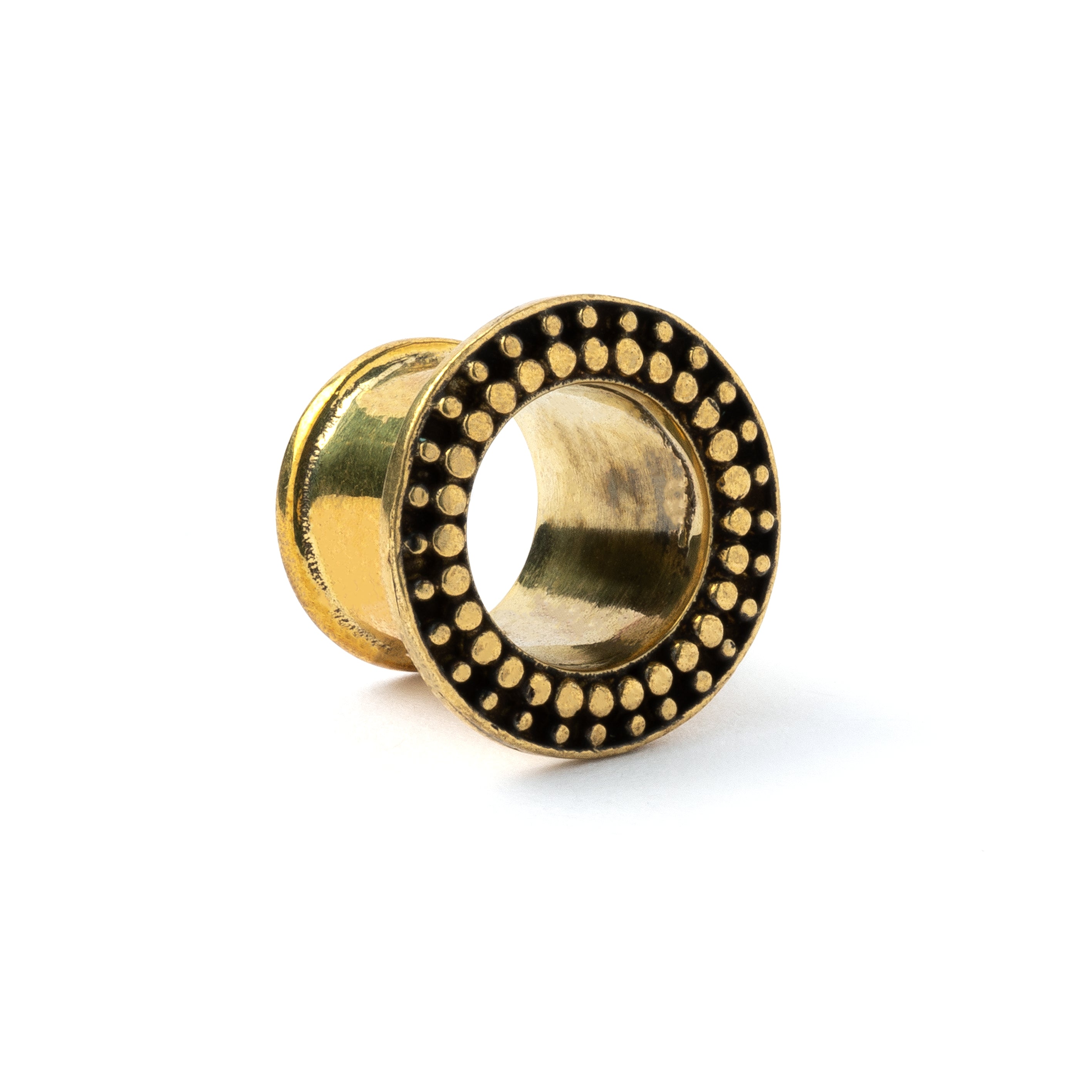 single golden brass orbit ear tunnel right front view