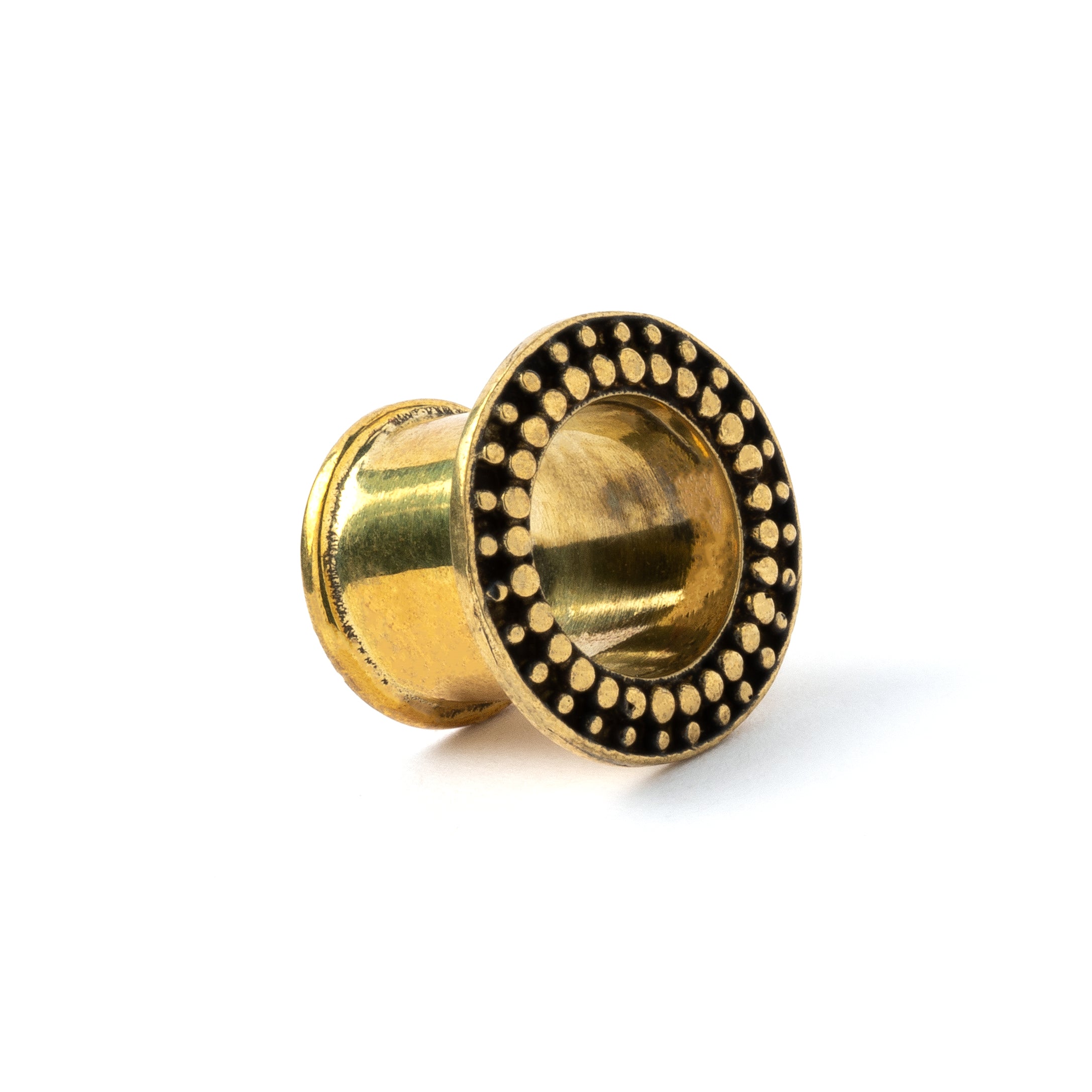 single golden brass orbit ear tunnel right side view