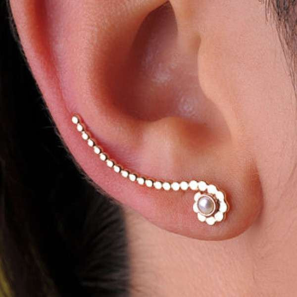 Silver Ear Climber with Single Stone