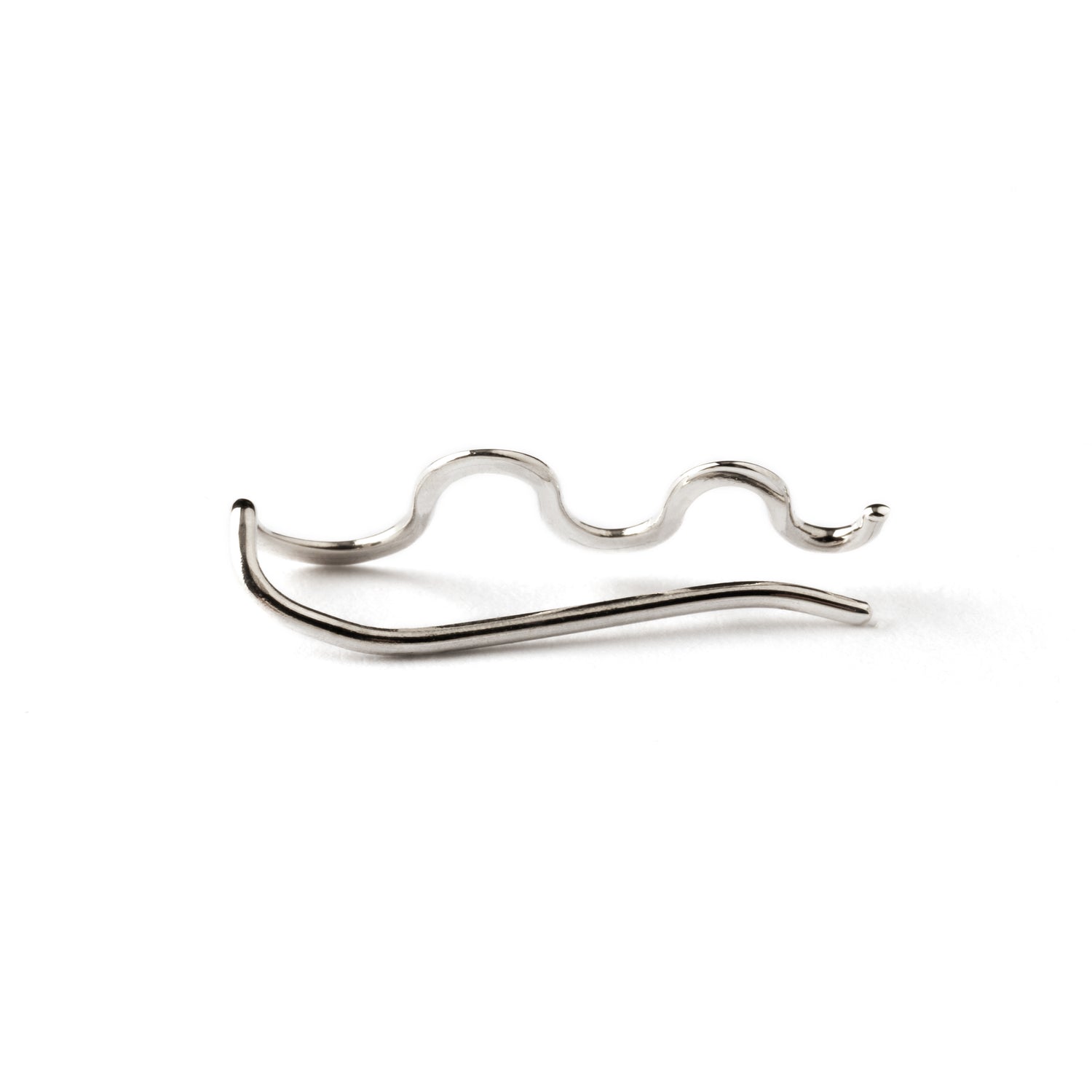 single silver wavy ear climber back view