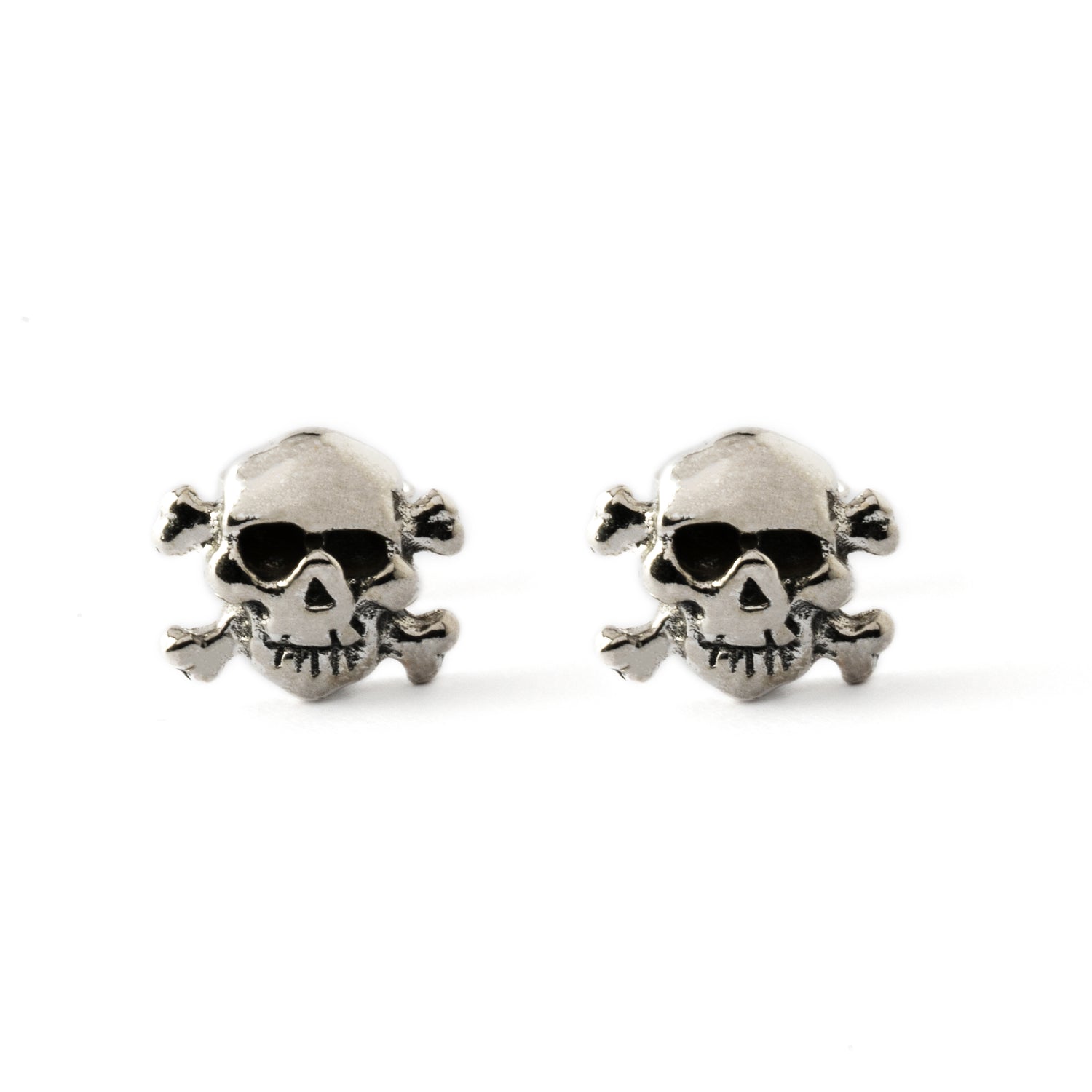 pair of silver pirate stud earrings frontal view