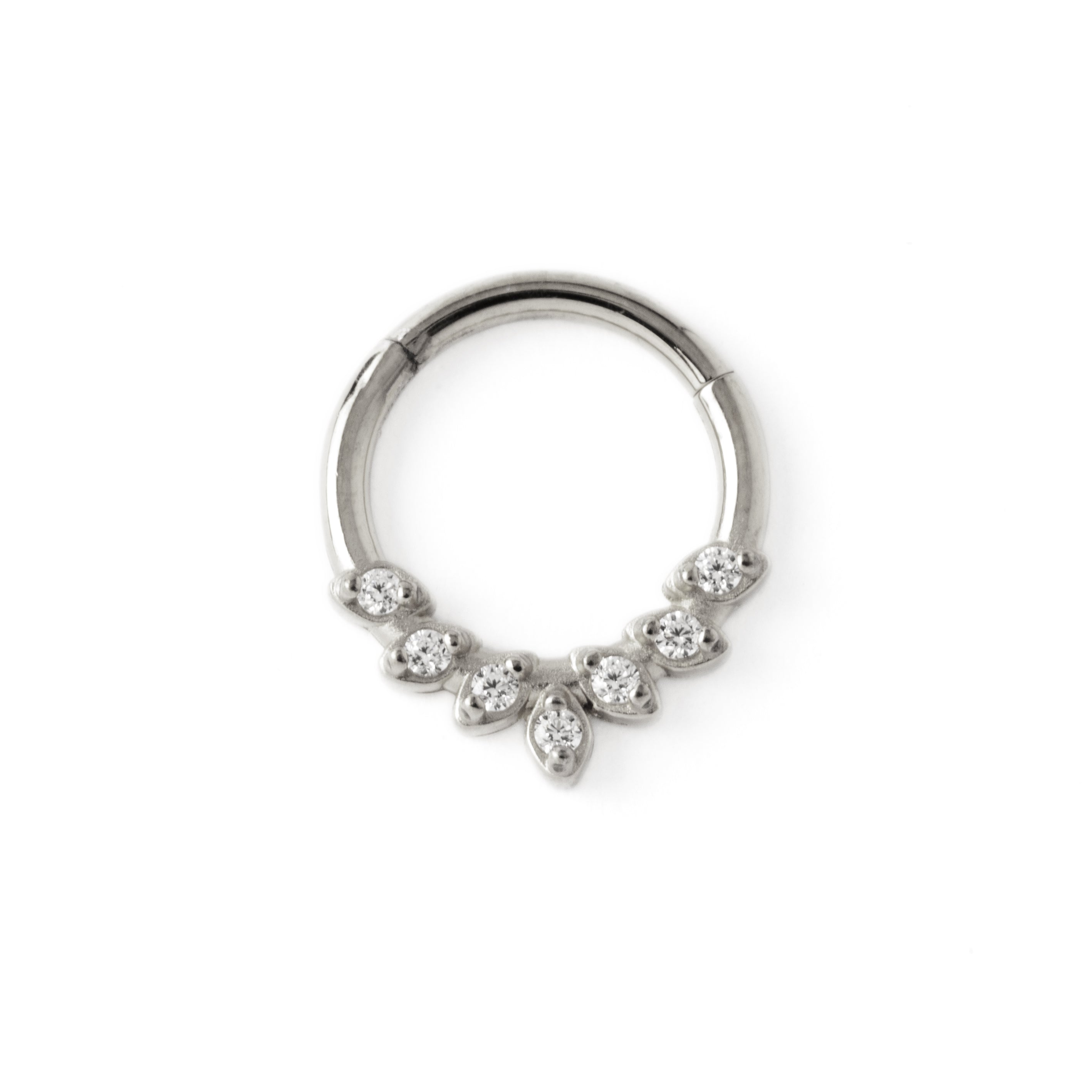 surgical steel teardrop petals septum clicker with crystals frontal view