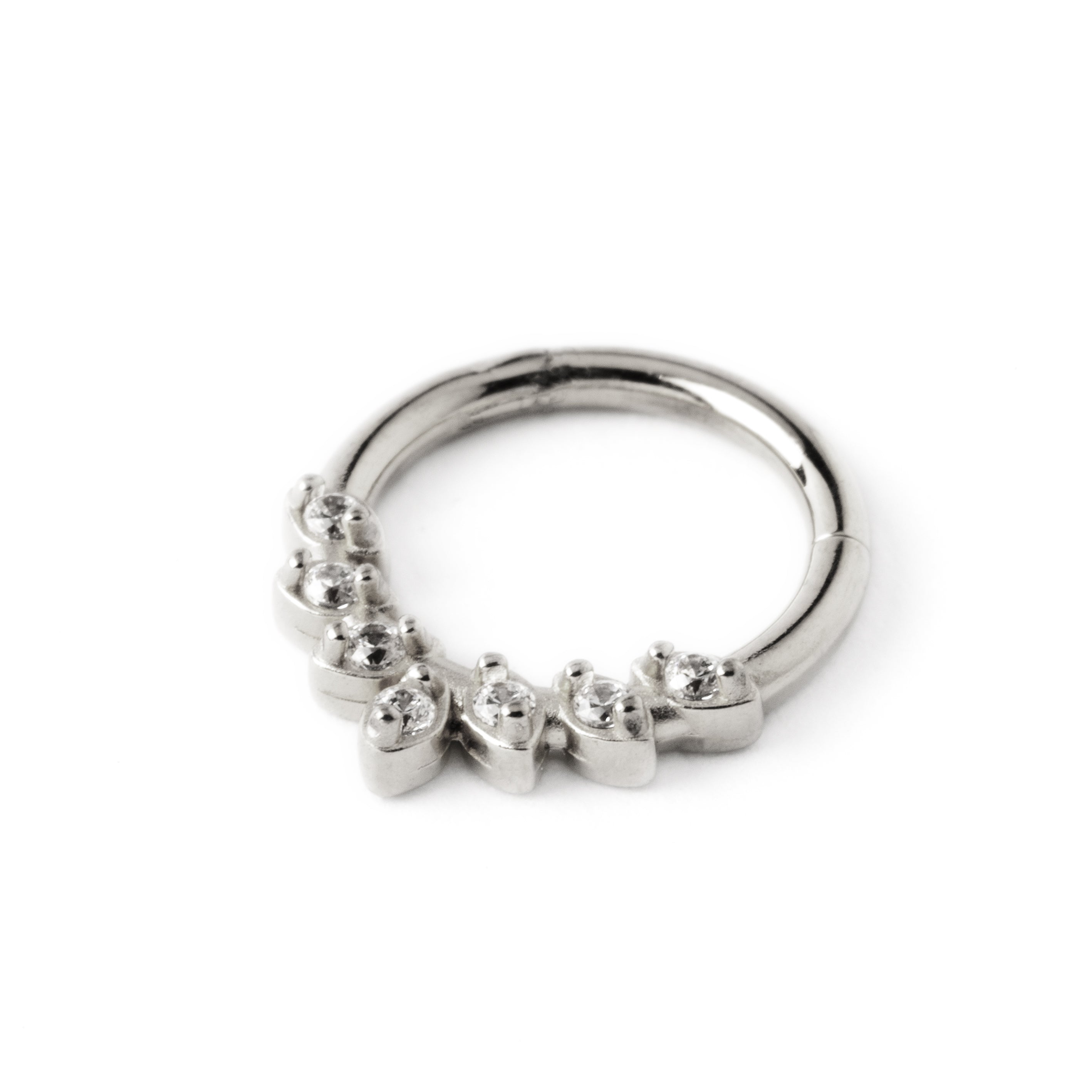 surgical steel teardrop petals septum clicker with crystals left side view