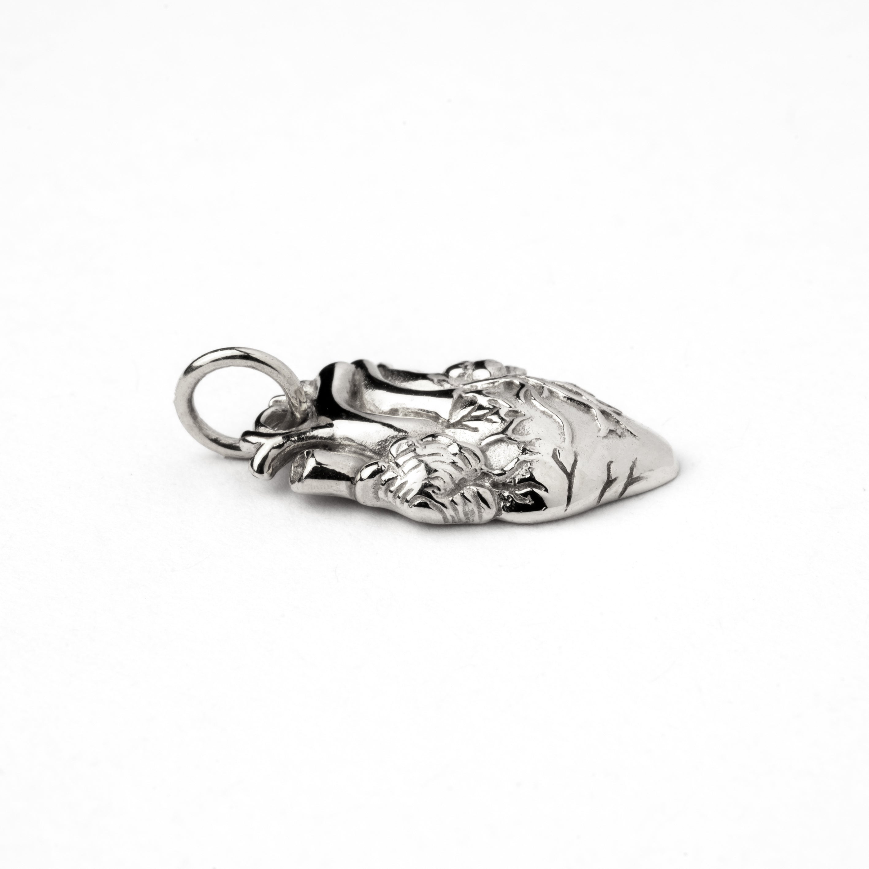 sterling silver anatomical heart charm necklace side view