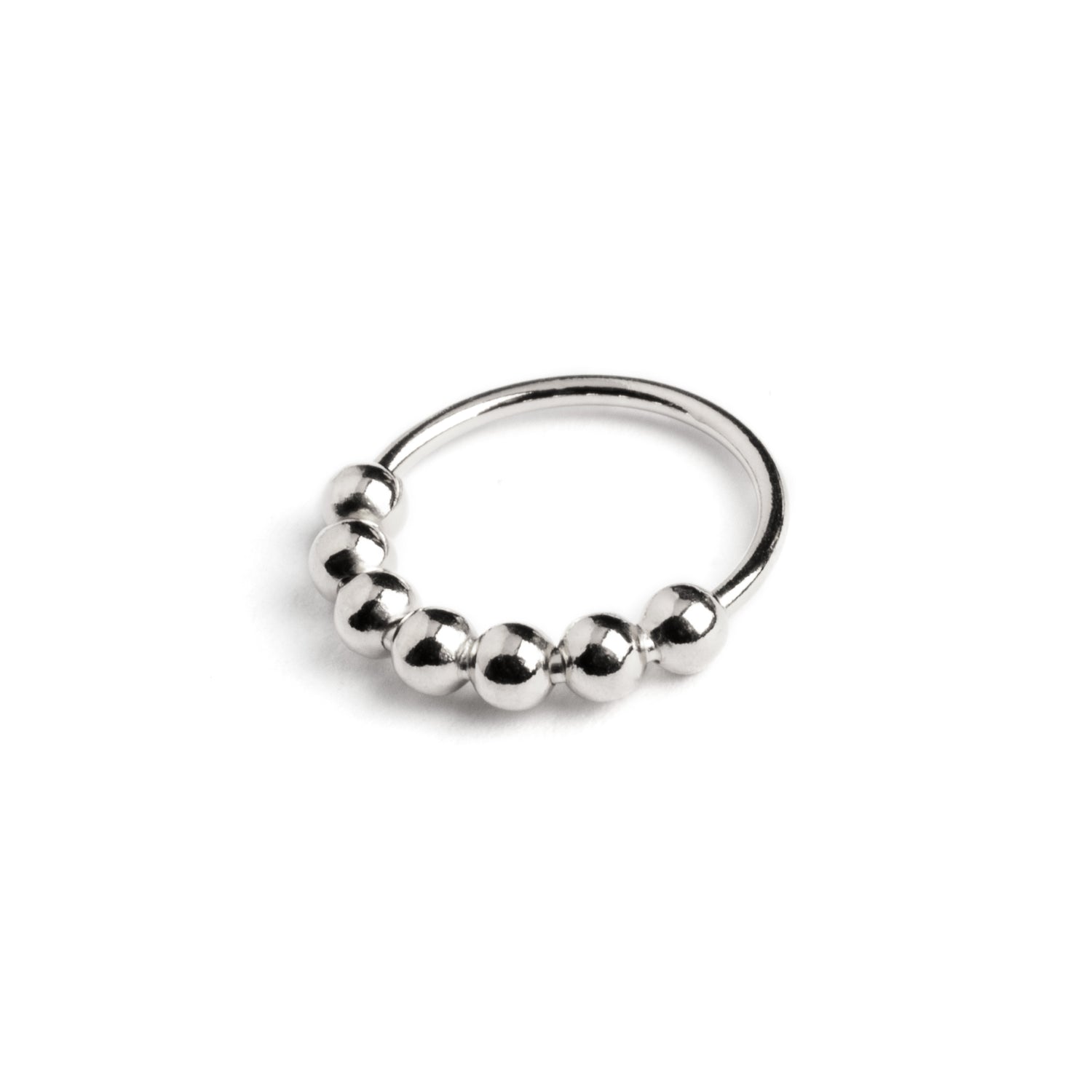 Silver beaded nose ring right side view