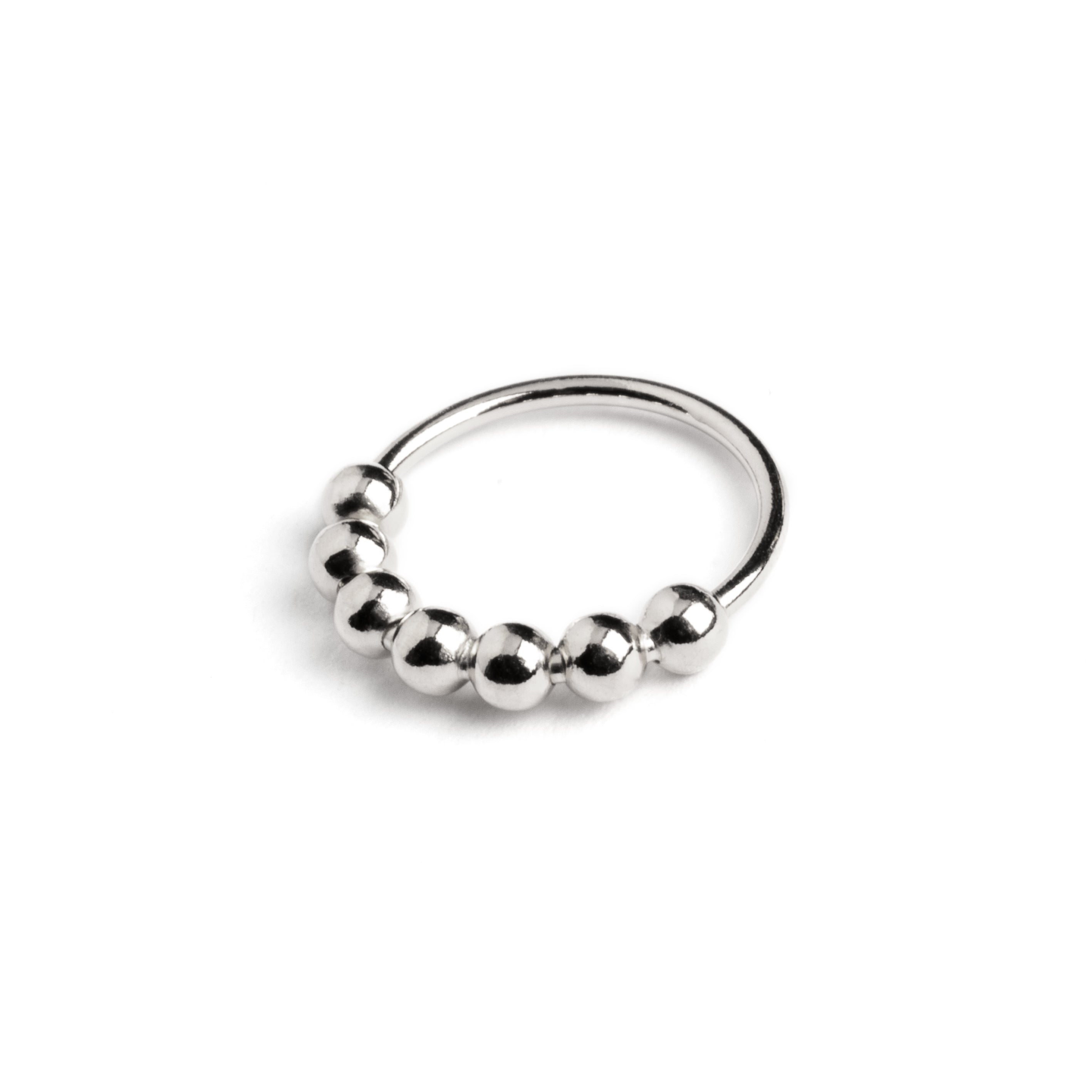 Silver beaded nose ring right side view