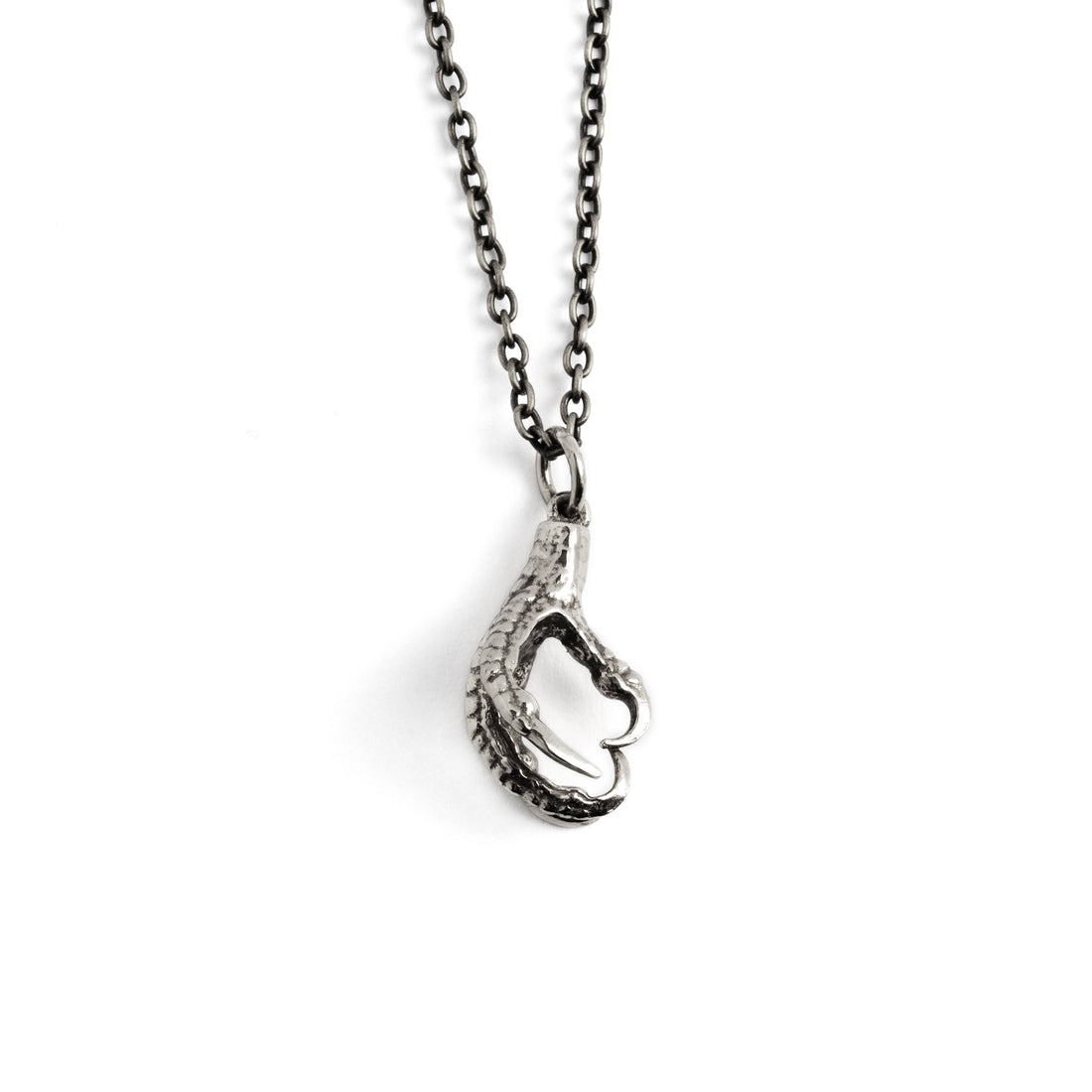 Silver Bird Claw charm Necklace frontal side view