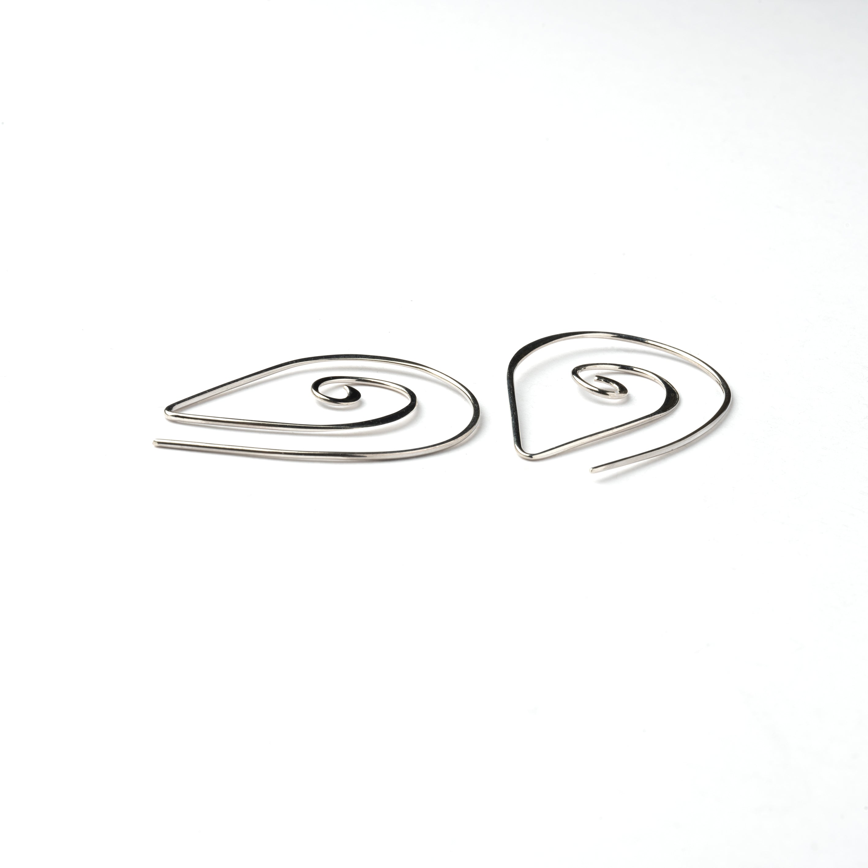 Pointy Silver Spiral Earrings right side view