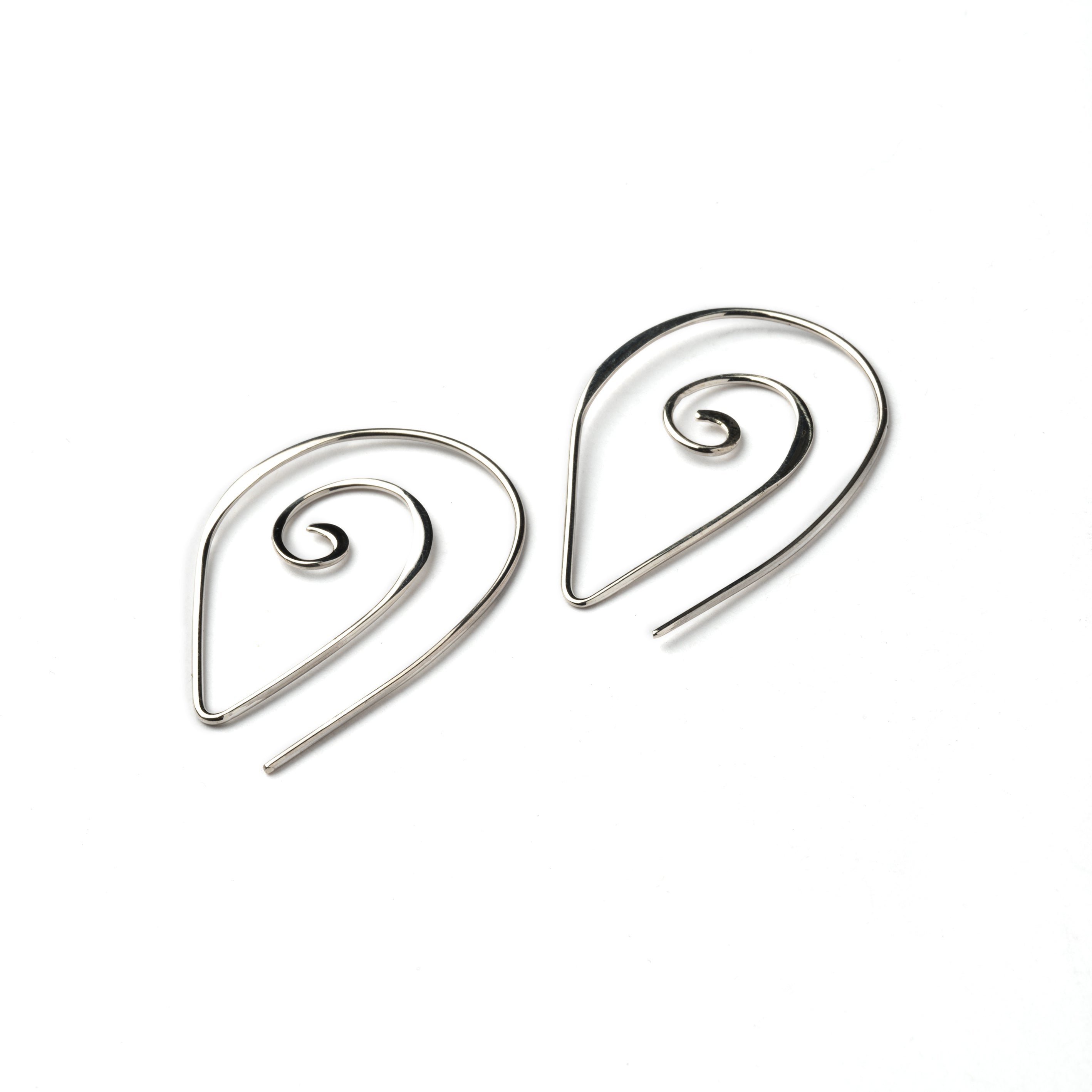 Pointy Silver Spiral Earrings right side view