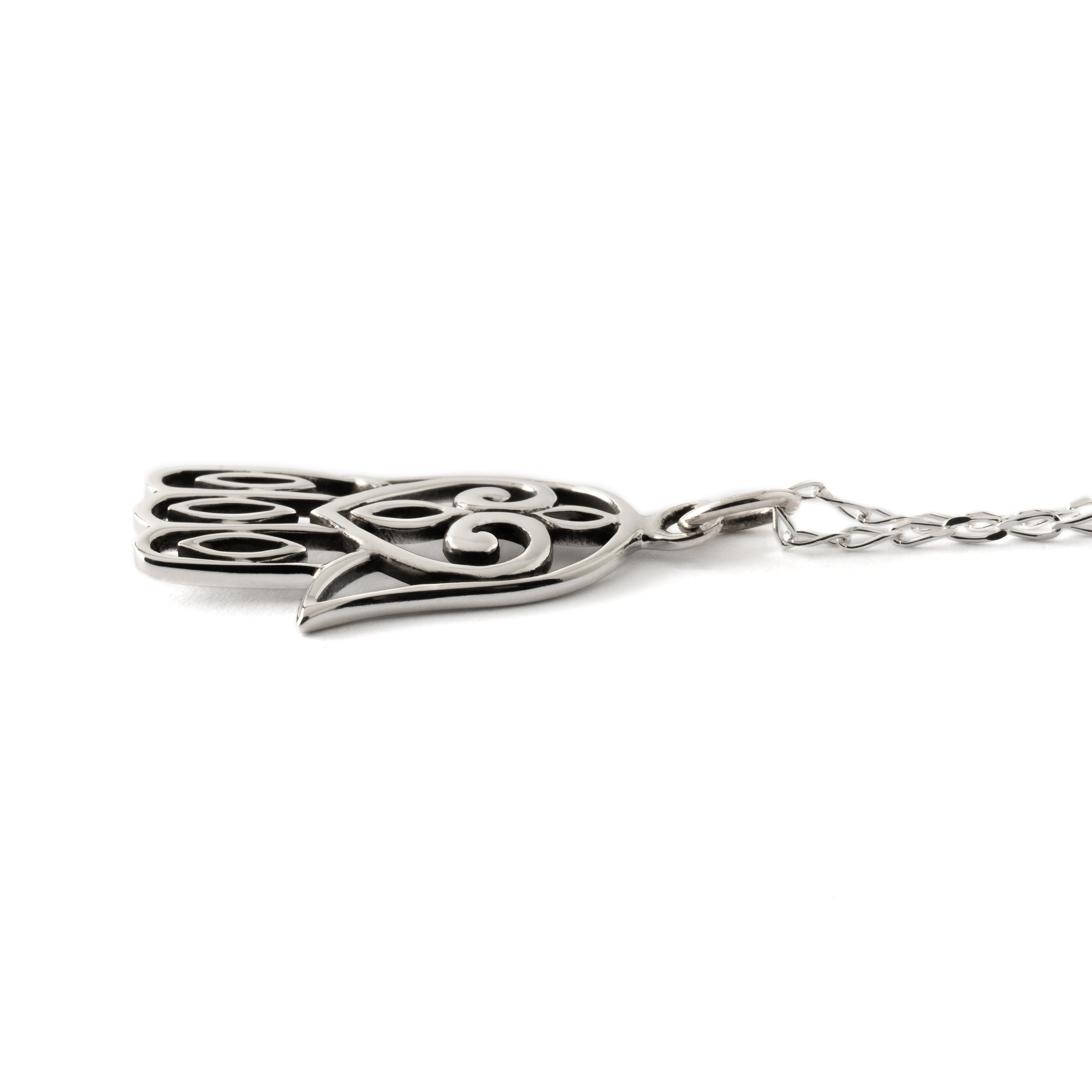 Silver Fatima Hand Charm side view