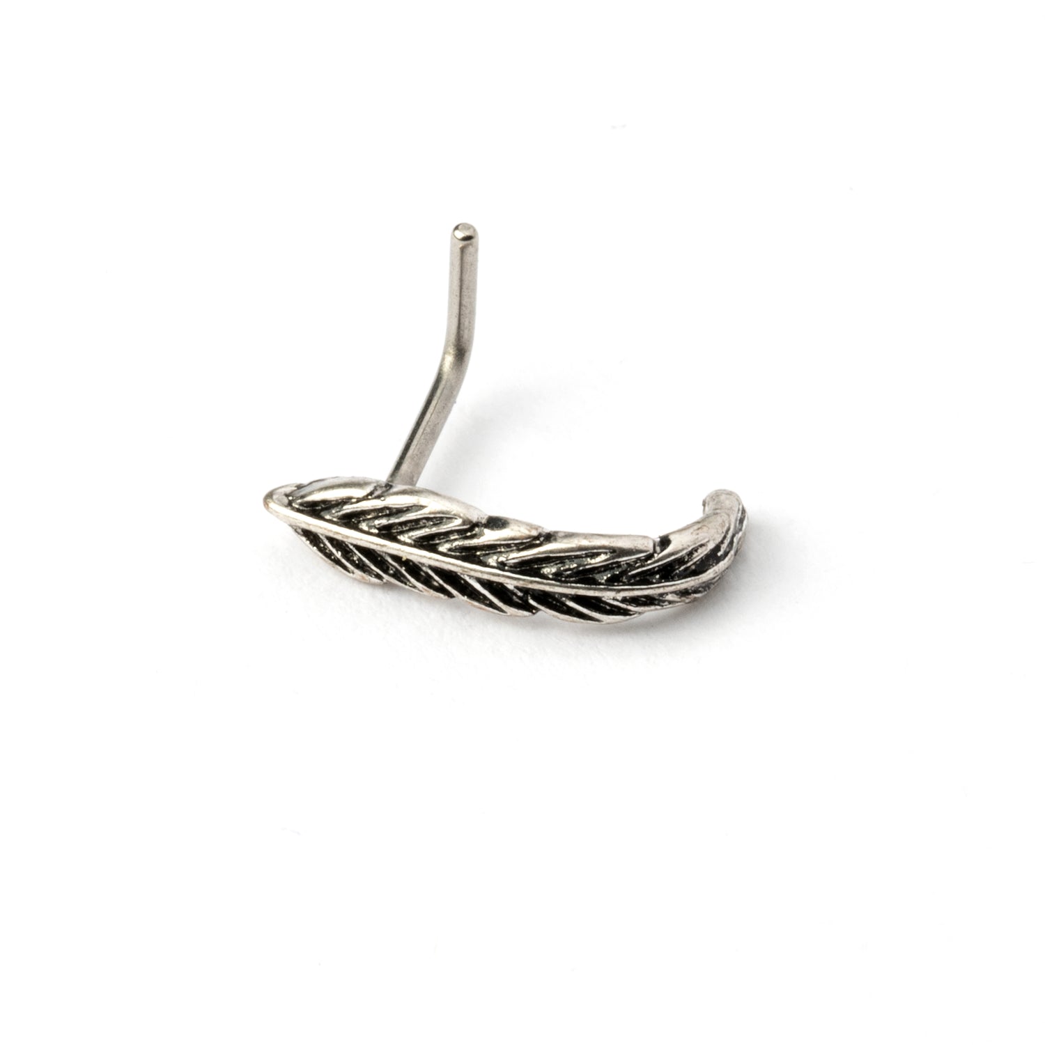 Silver feather nose stud right side view