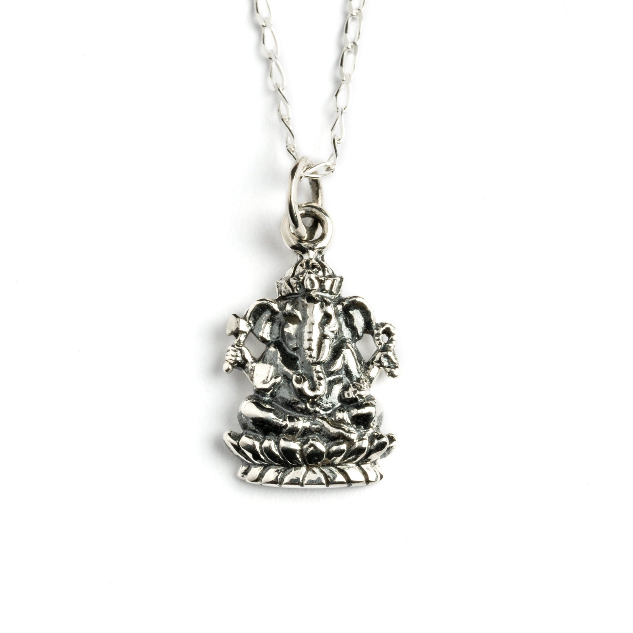 Ganesh Silver charm necklace frontal view