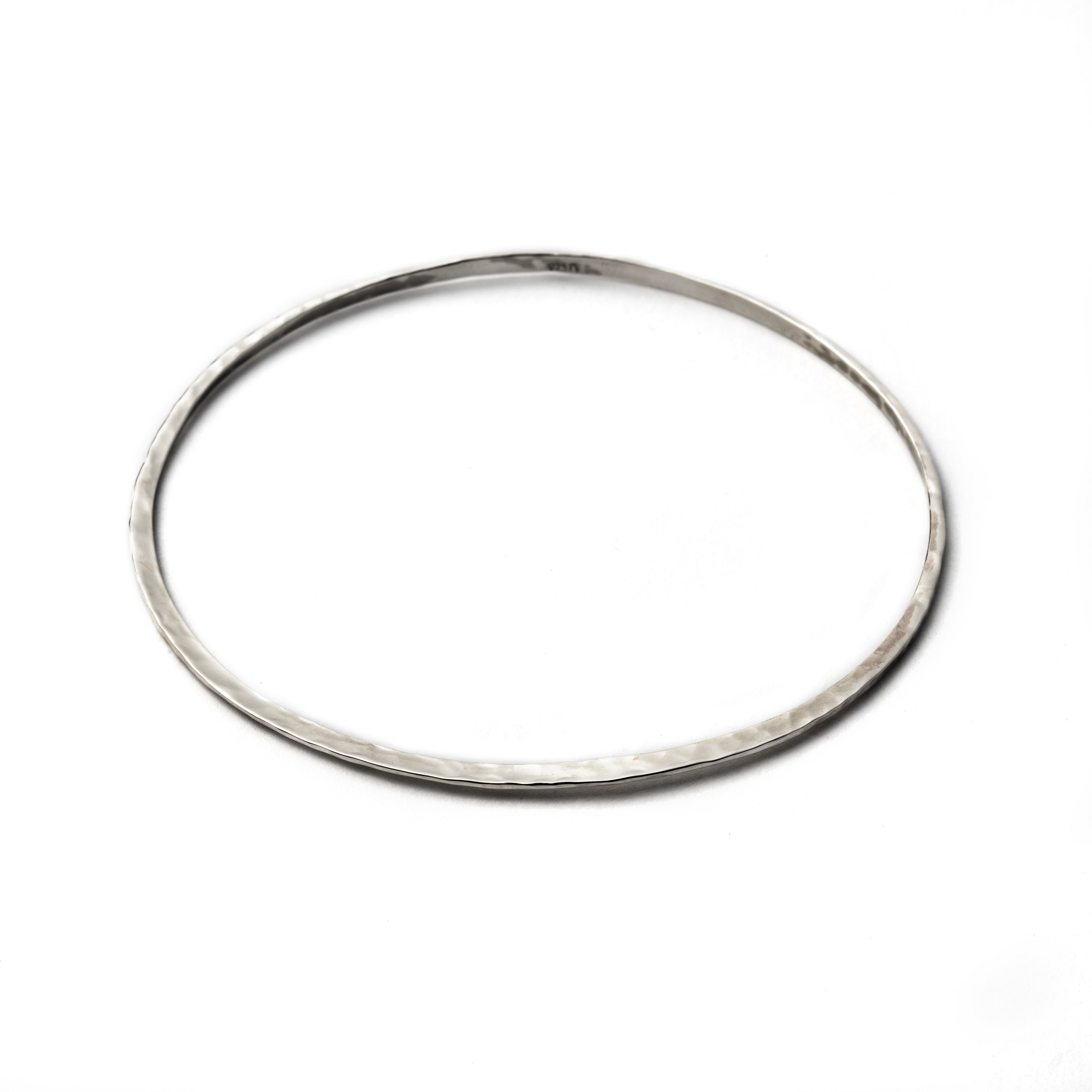 Sterling silver hammered flat open bangle