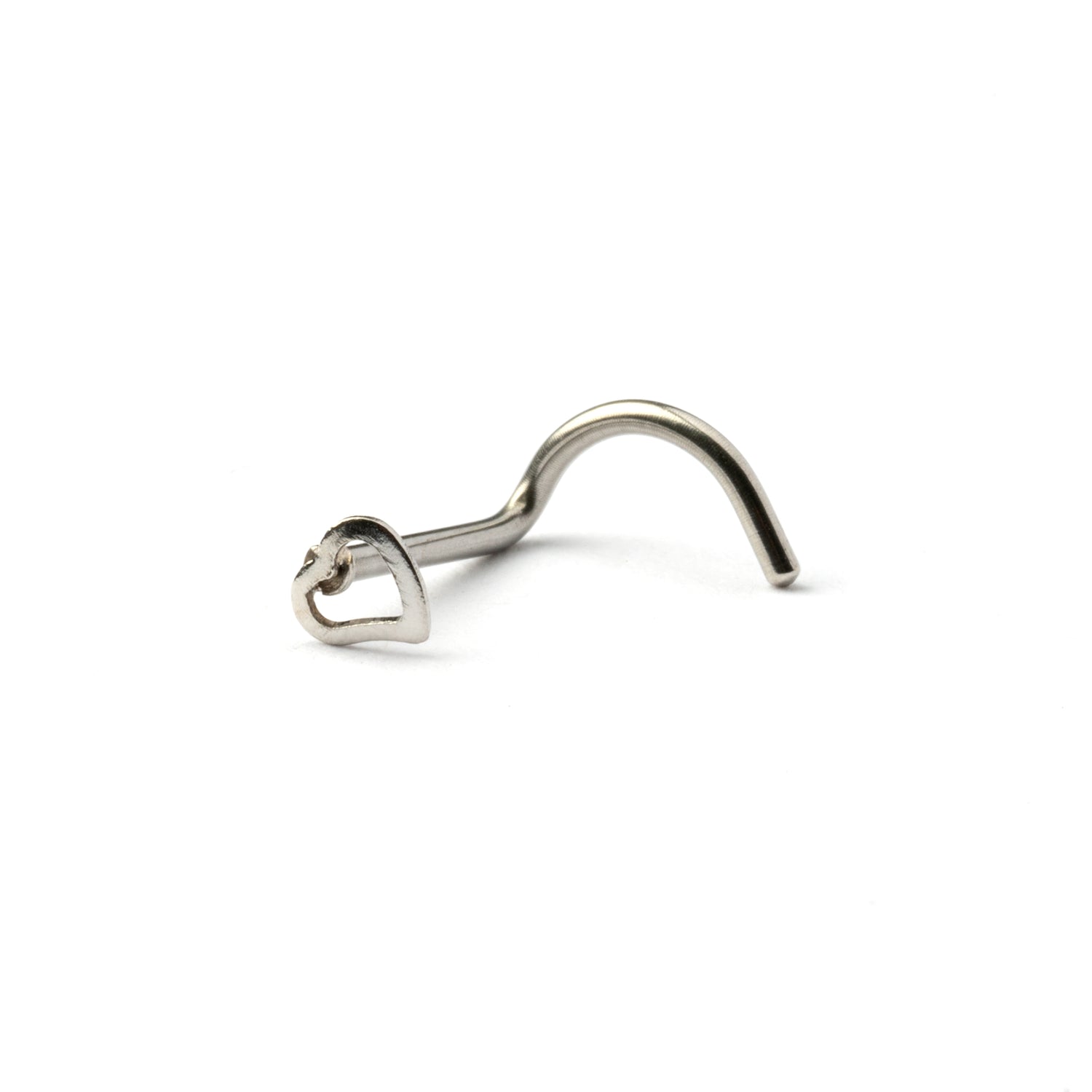 Silver heart wire nose stud frontal view