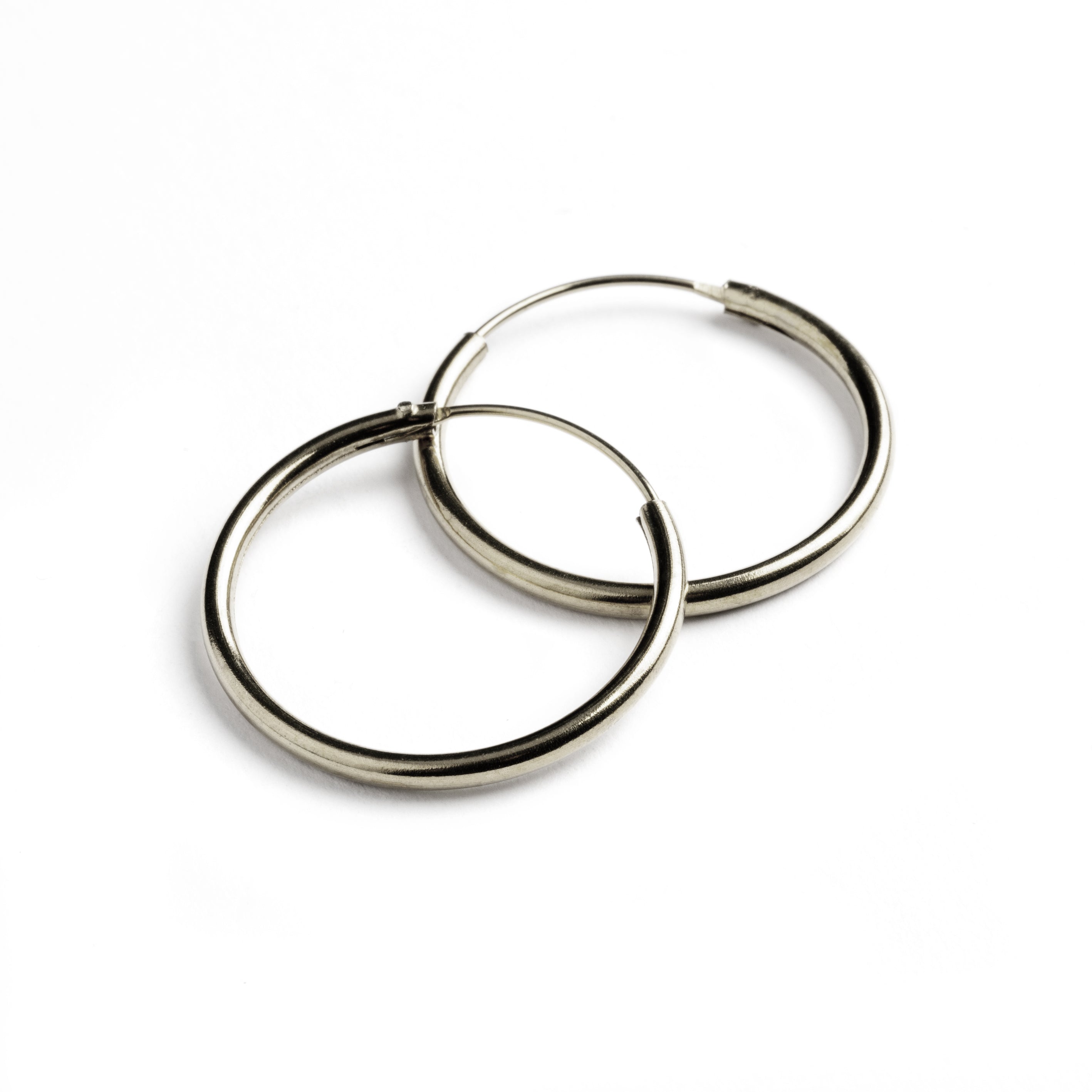 Plain Silver Hoop Earrings side close up view