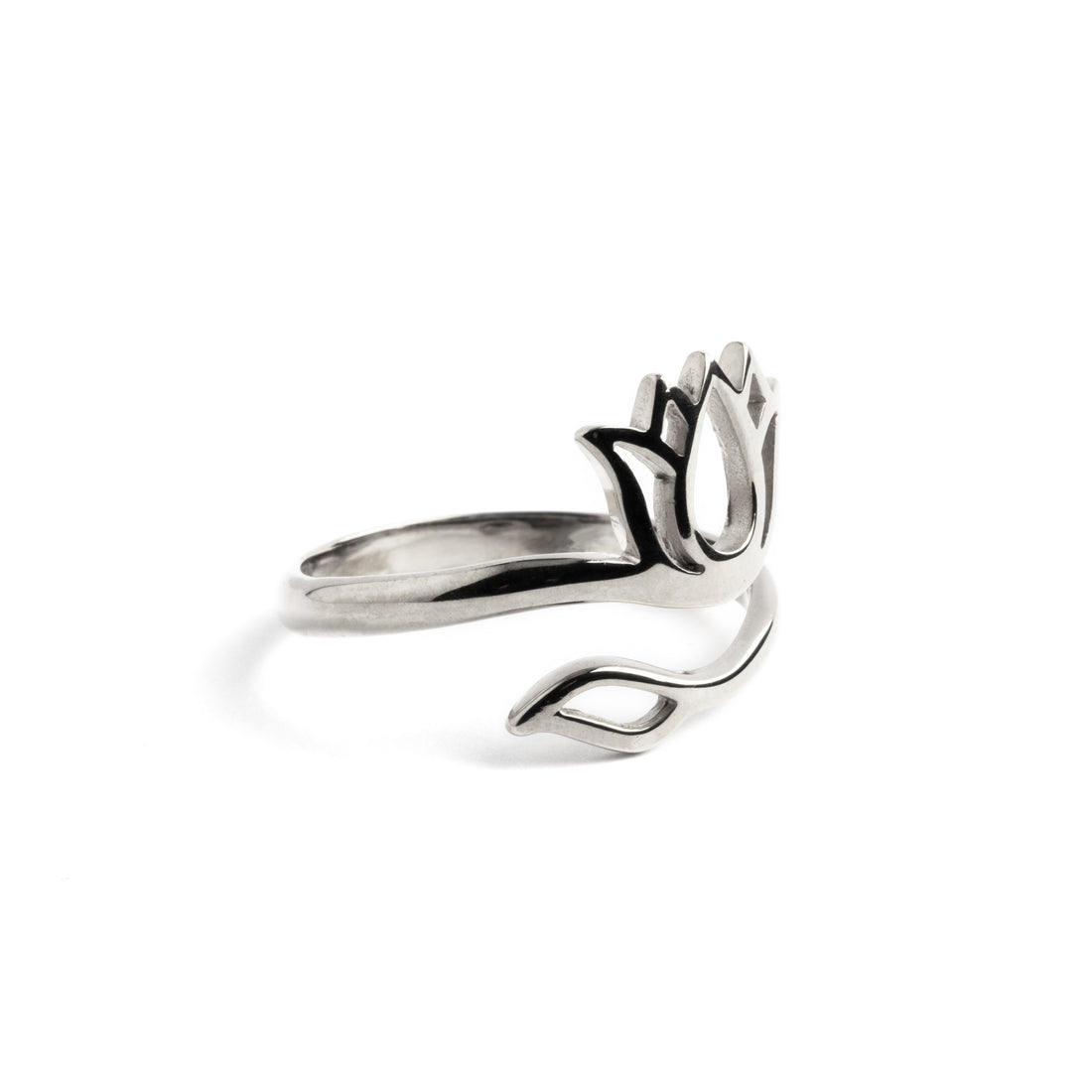 Silver Lotus Flower Ring side view