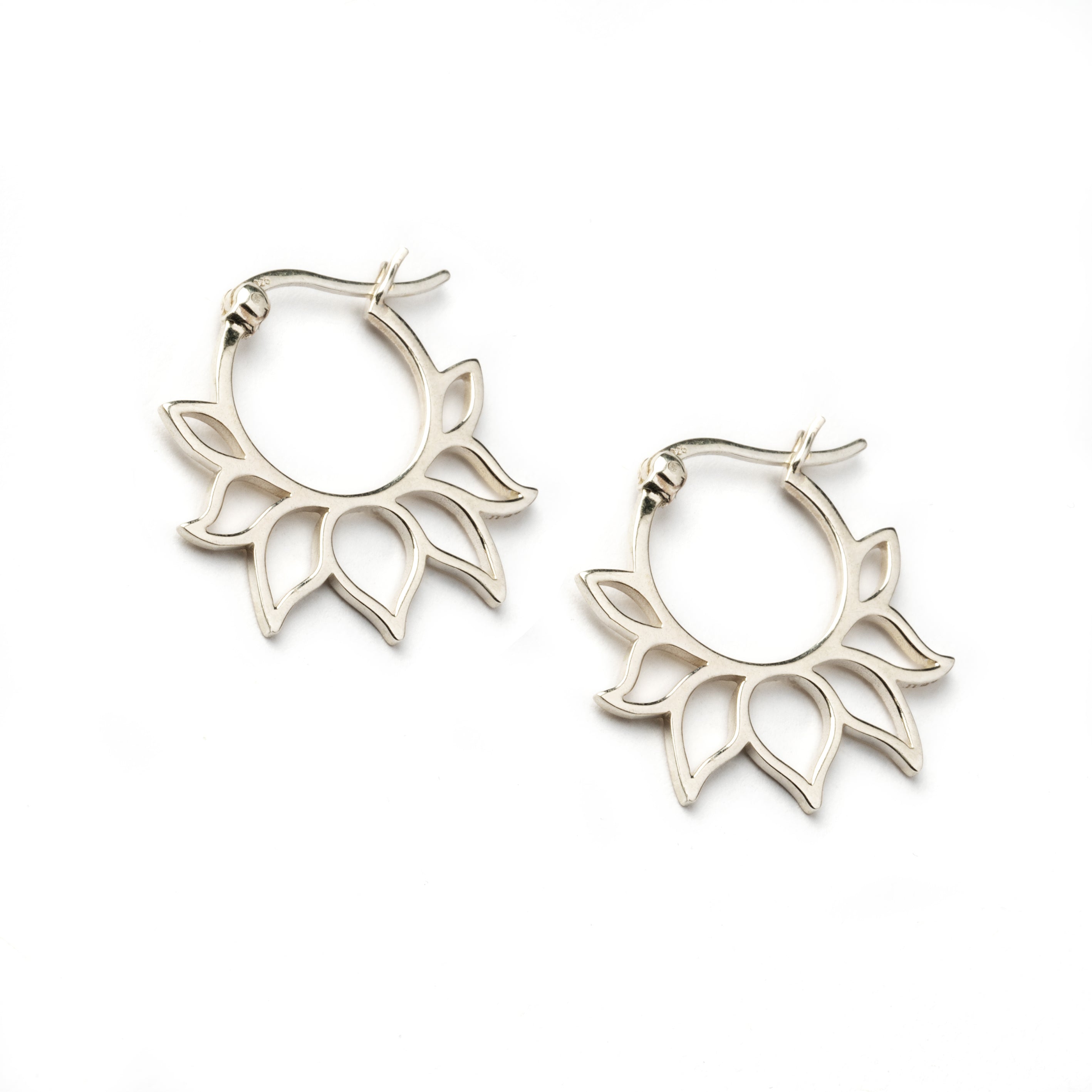 Silver Lotus Petal Hoops left side view