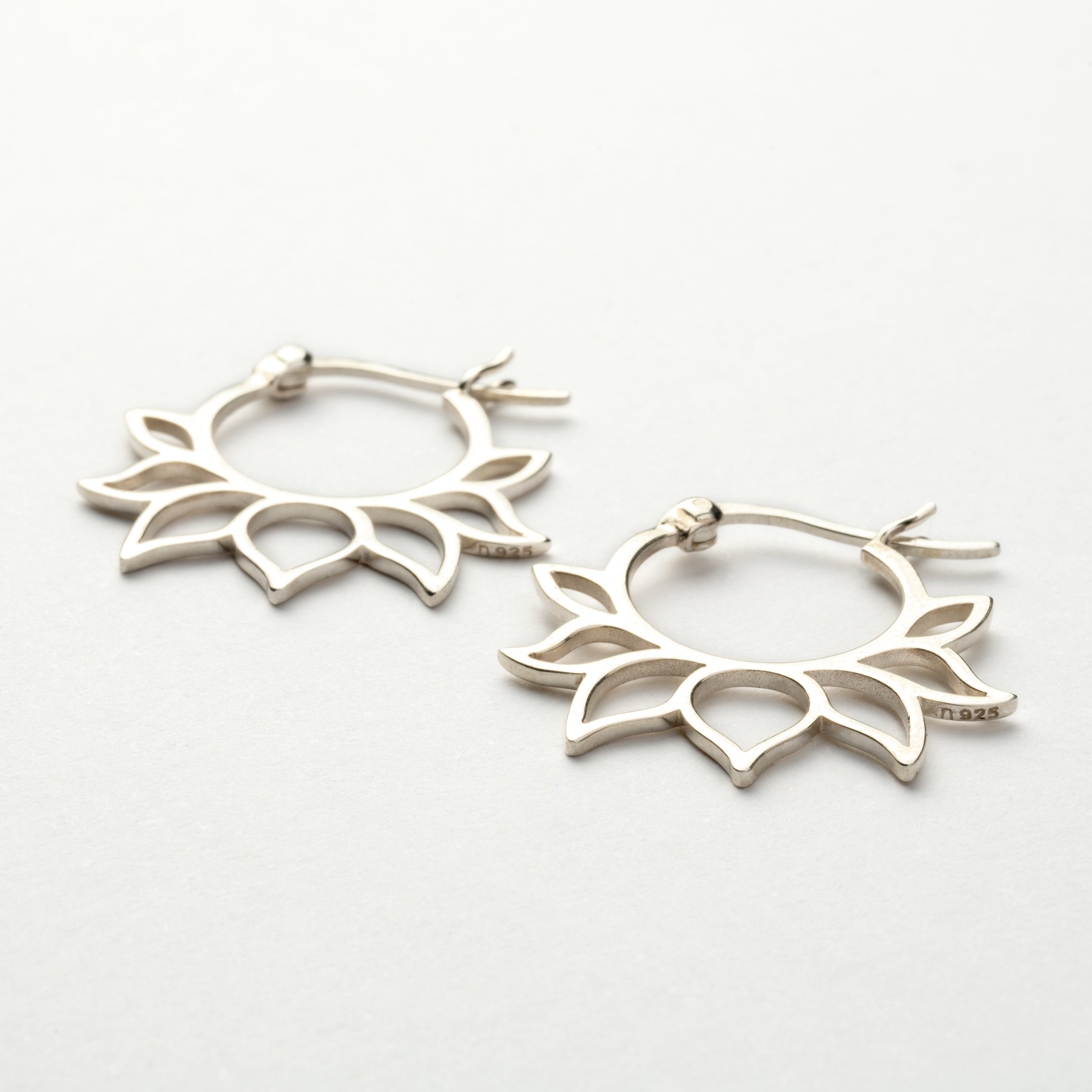 Silver Lotus Petal Hoops side view