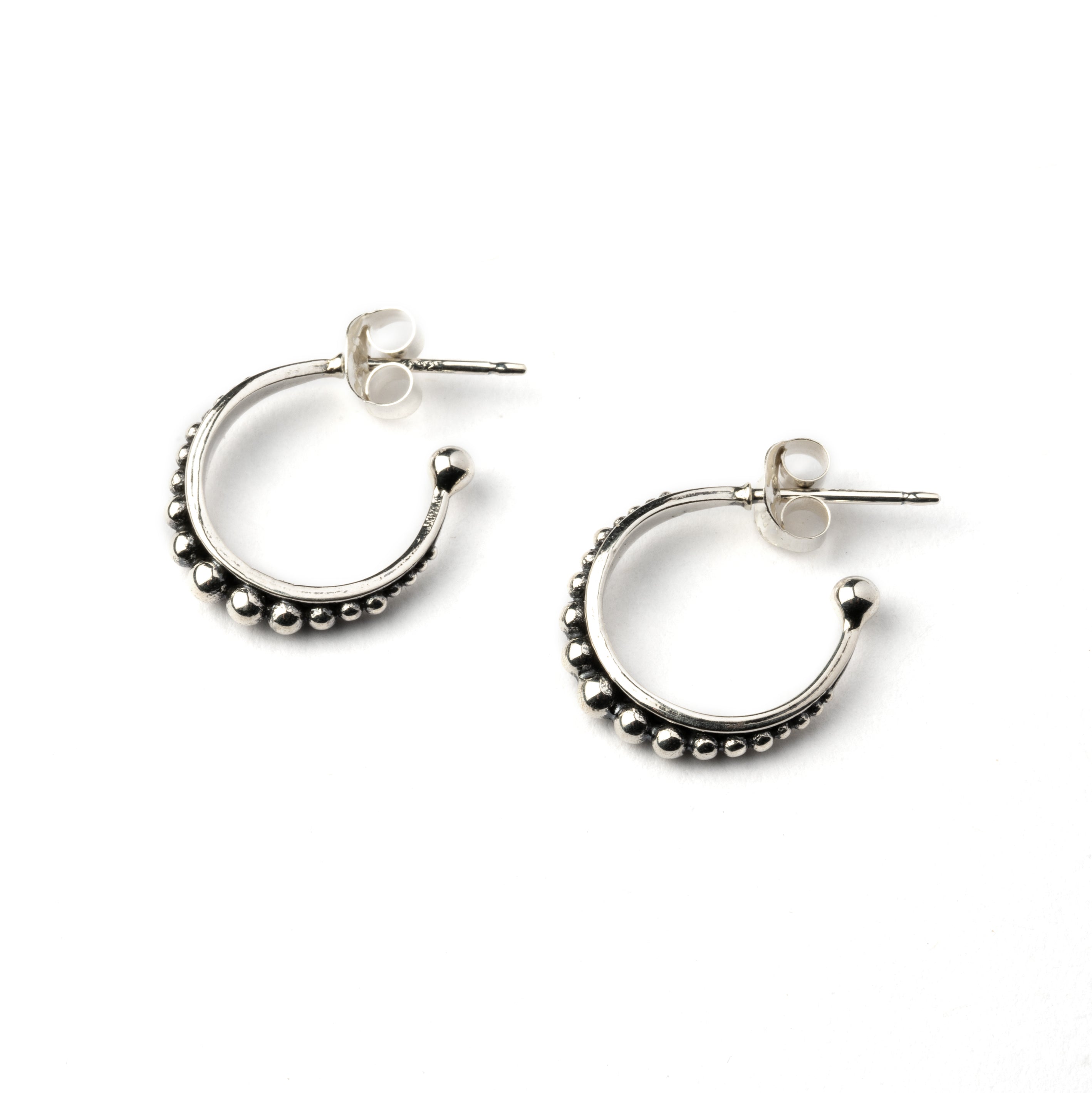 Silver Spheres Open Hoops side view