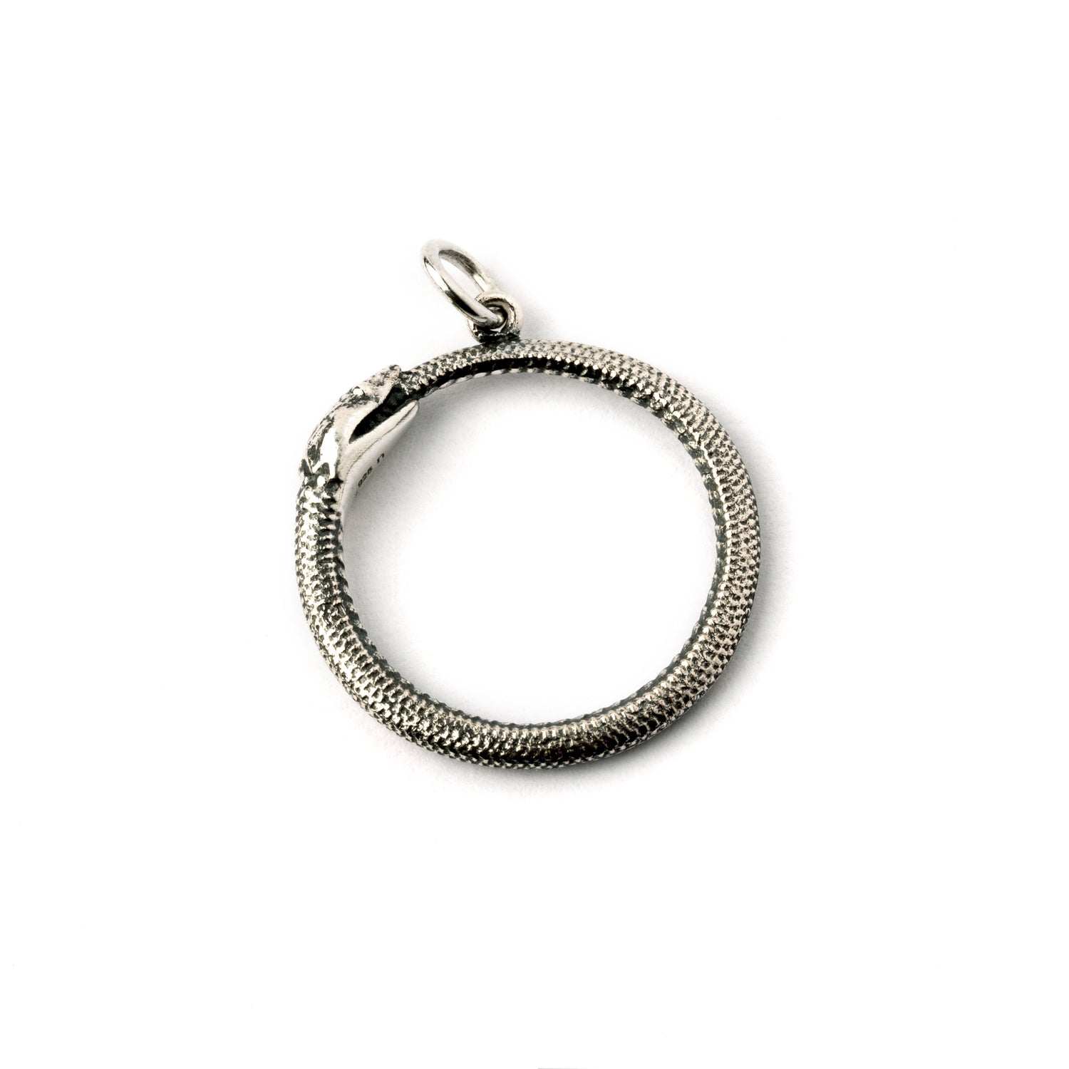 Silver Ouroboros Pendant necklace charm side view
