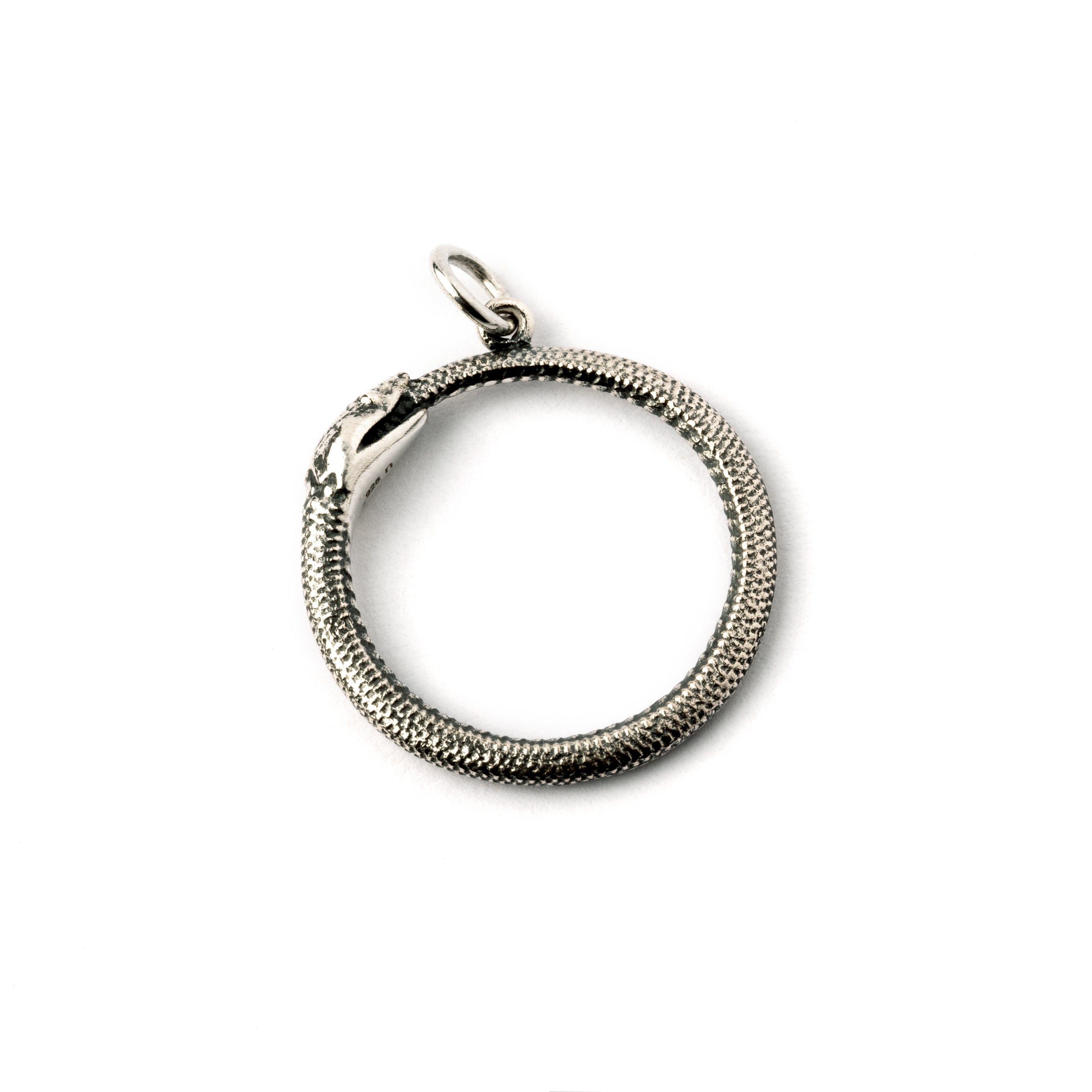 Silver Ouroboros Pendant necklace charm side view