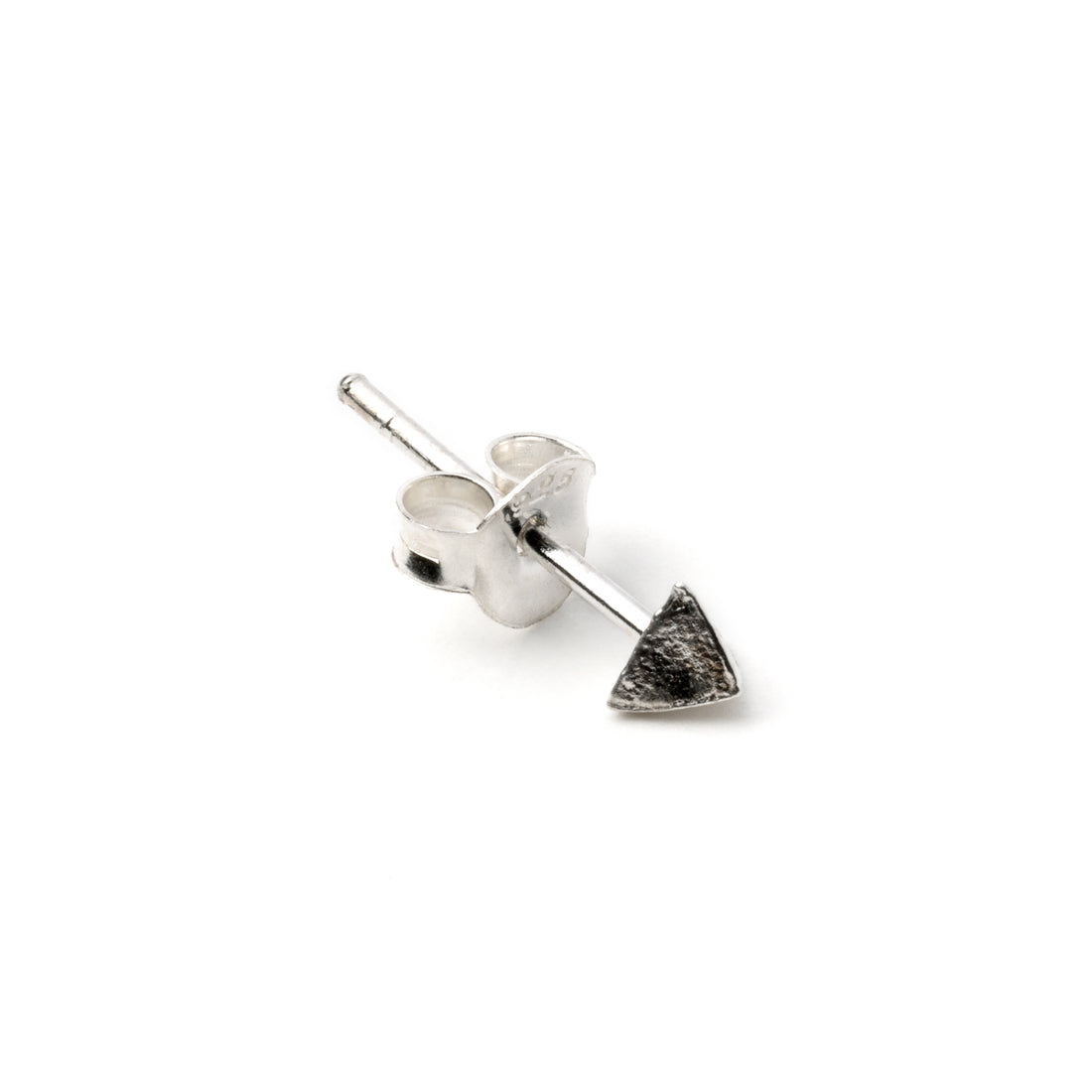 single Silver Pyramid stud earring right side view