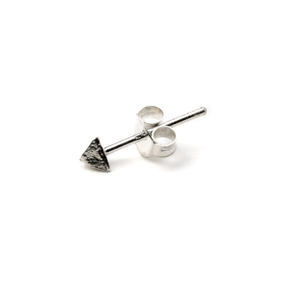 single Silver Pyramid stud earring left side view