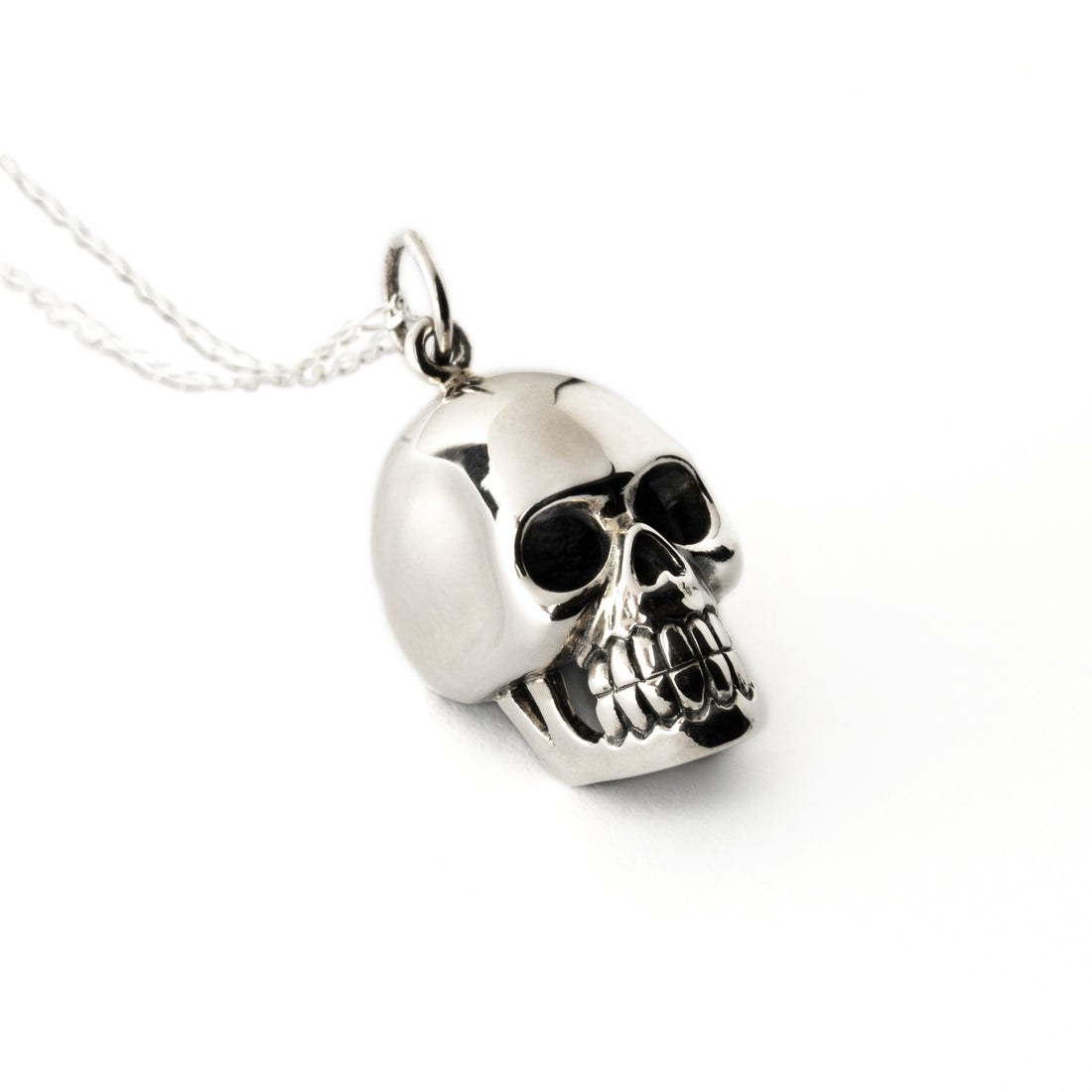 Silver Skull Charm Necklace left side view